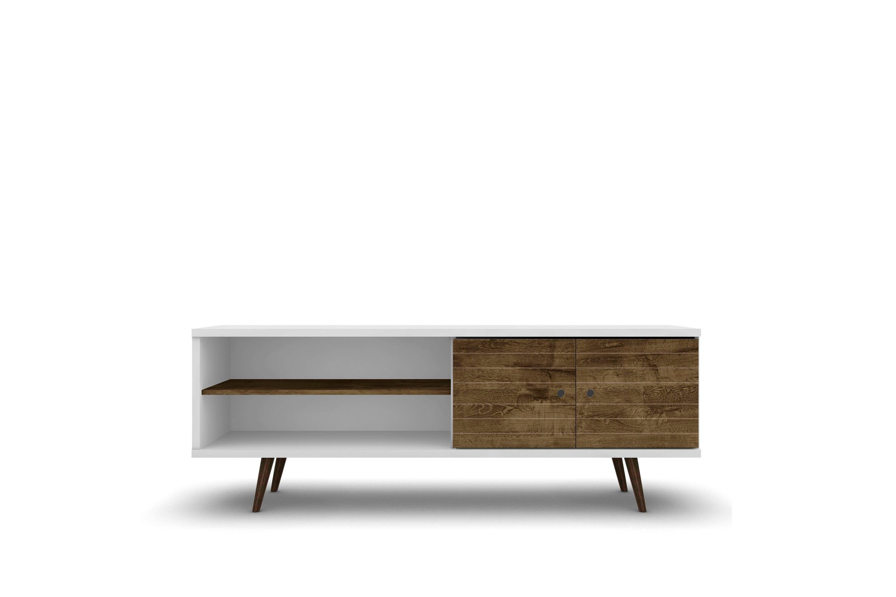 Manhattan Comfort Liberty 62.99" TV Stand in White and Rustic Brown, White/Rustic Brown, large
