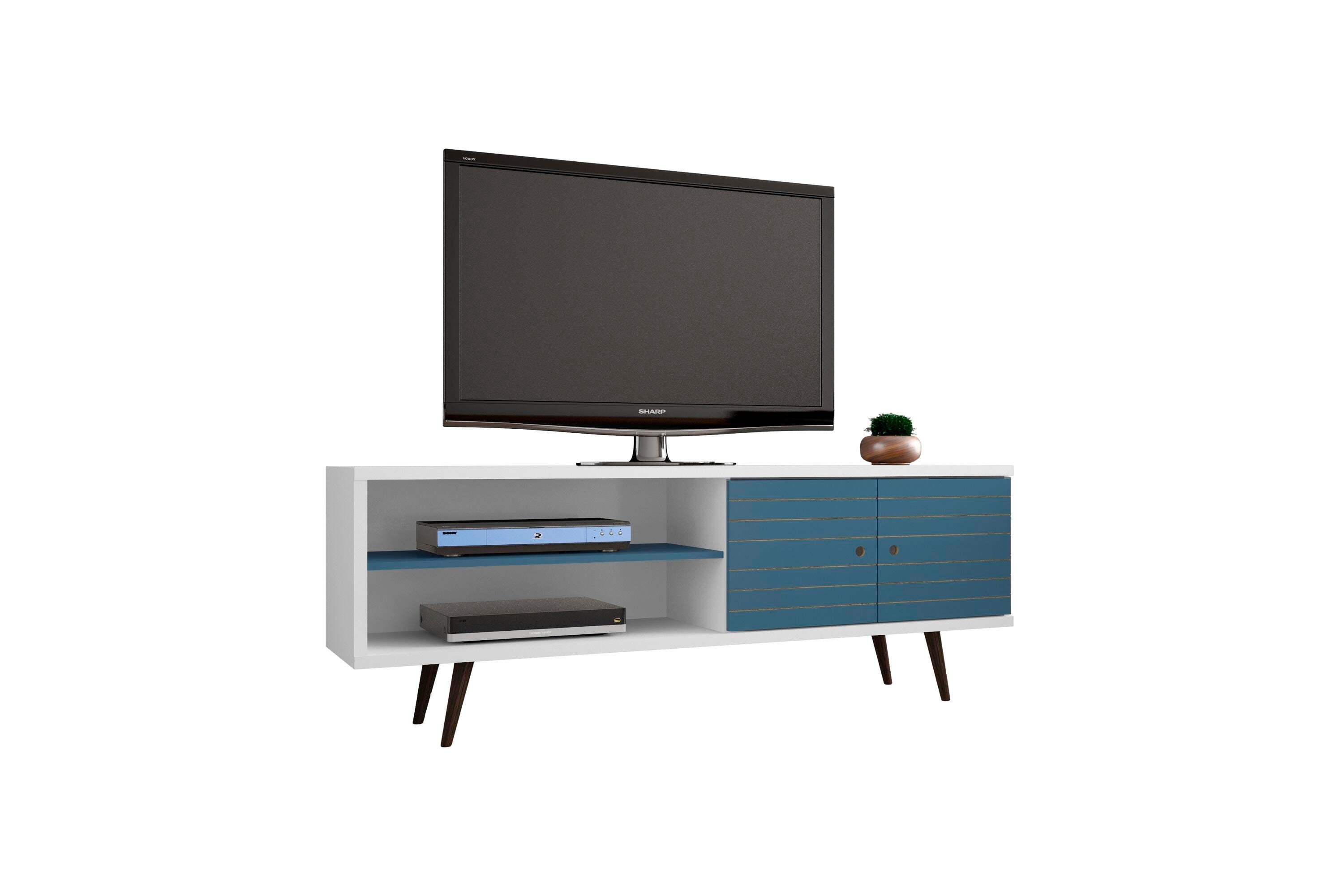 Manhattan Comfort Liberty 62.99" TV Stand in White and Aqua Blue, White/Blue, large