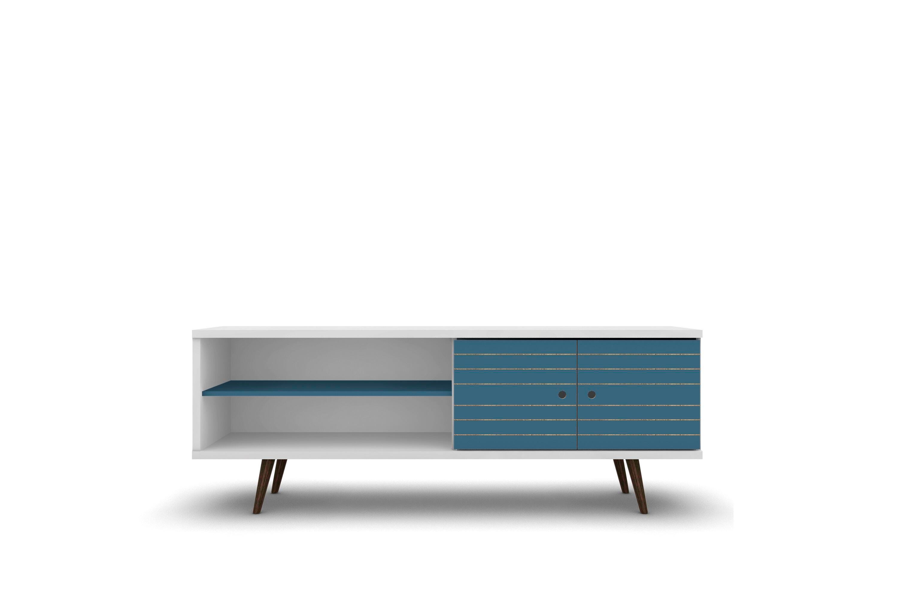 Manhattan Comfort Liberty 62.99" TV Stand in White and Aqua Blue, White/Blue, large