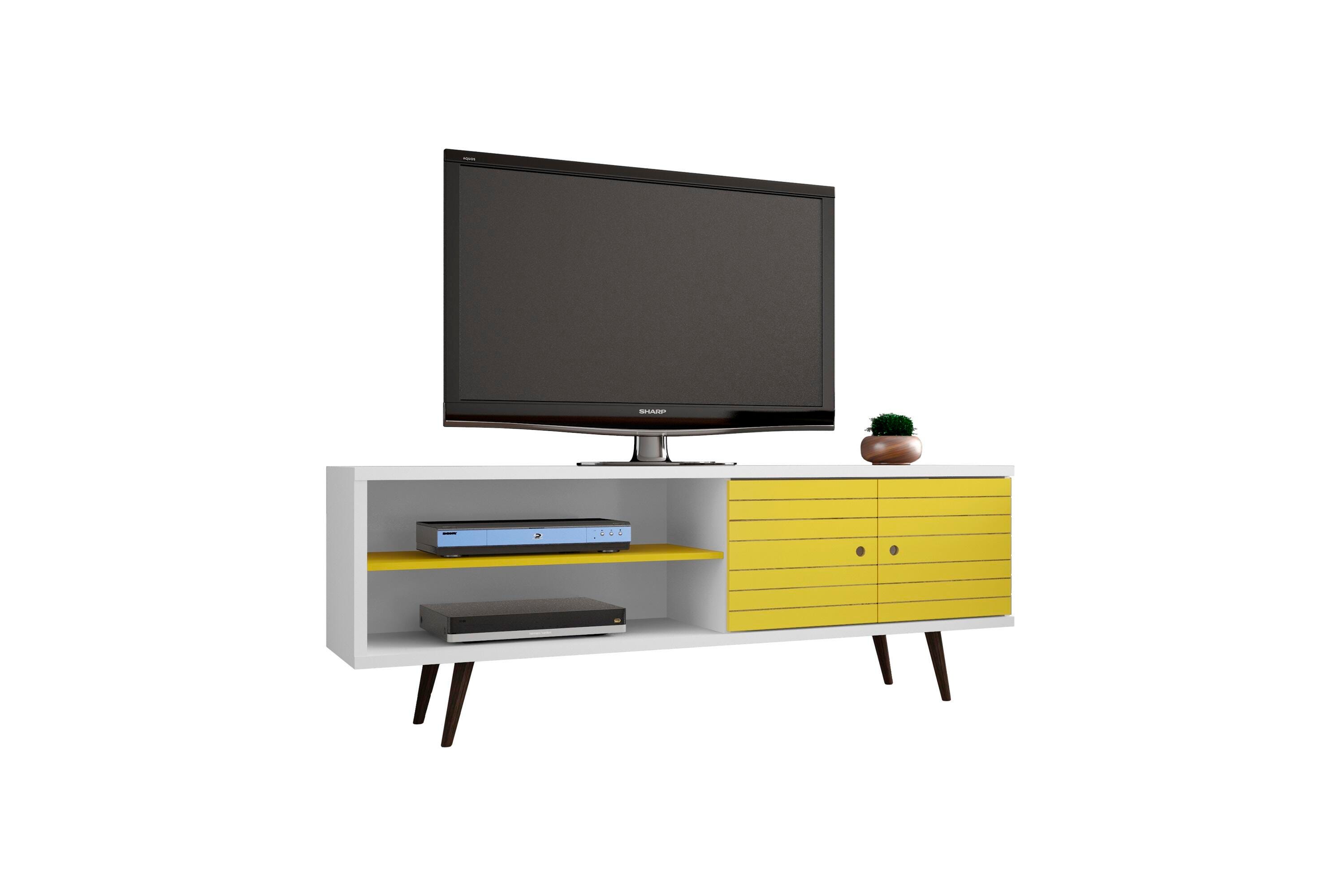 Manhattan Comfort Liberty 62.99" TV Stand in White and Yellow, White/Yellow, large