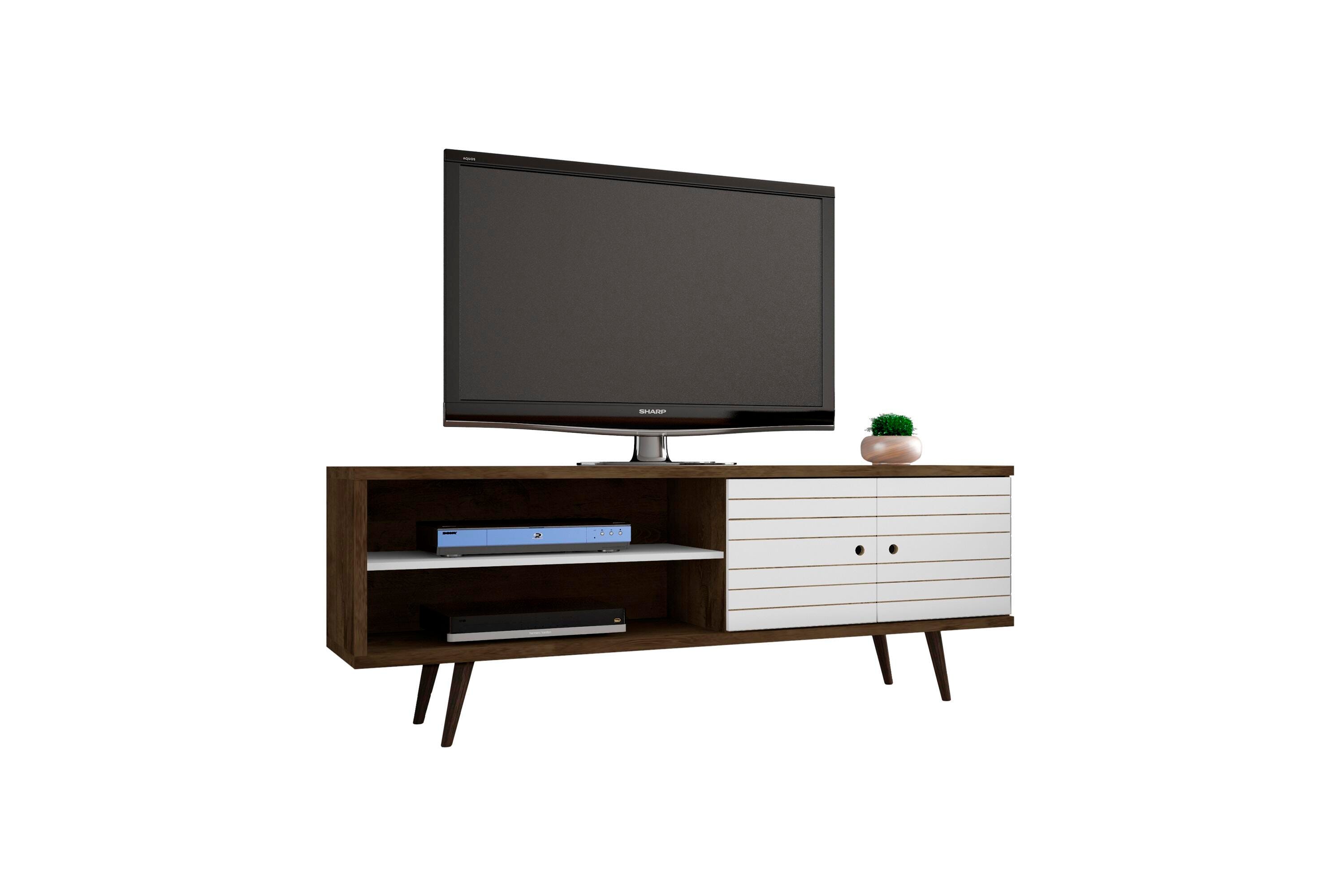 Manhattan Comfort Liberty 62.99" TV Stand in Rustic Brown and White, Rustic Brown/White, large