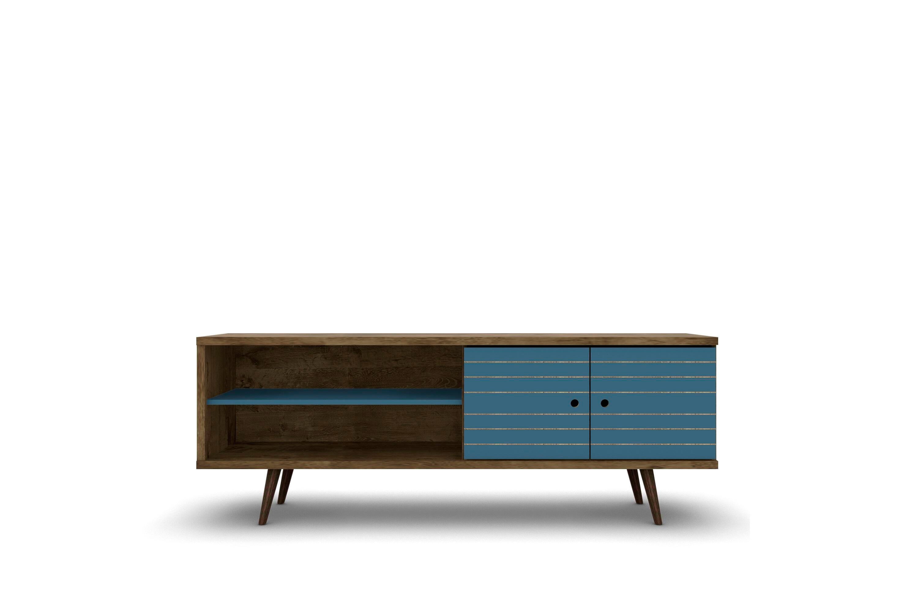 Manhattan Comfort Liberty 62.99" TV Stand in Rustic Brown and Aqua Blue, Brown/Blue, large