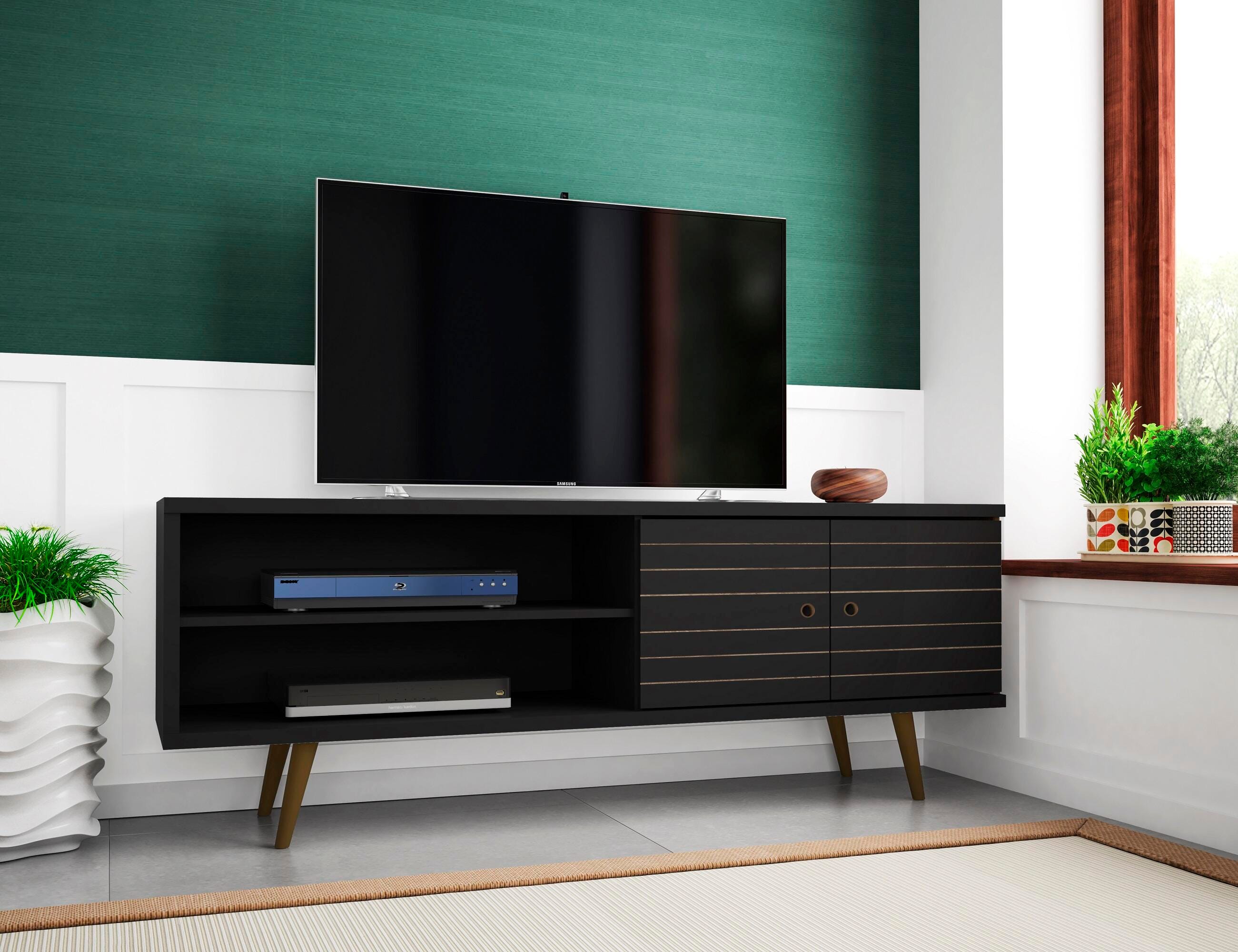 Manhattan Comfort Liberty 62.99" TV Stand in Black, Black, rollover