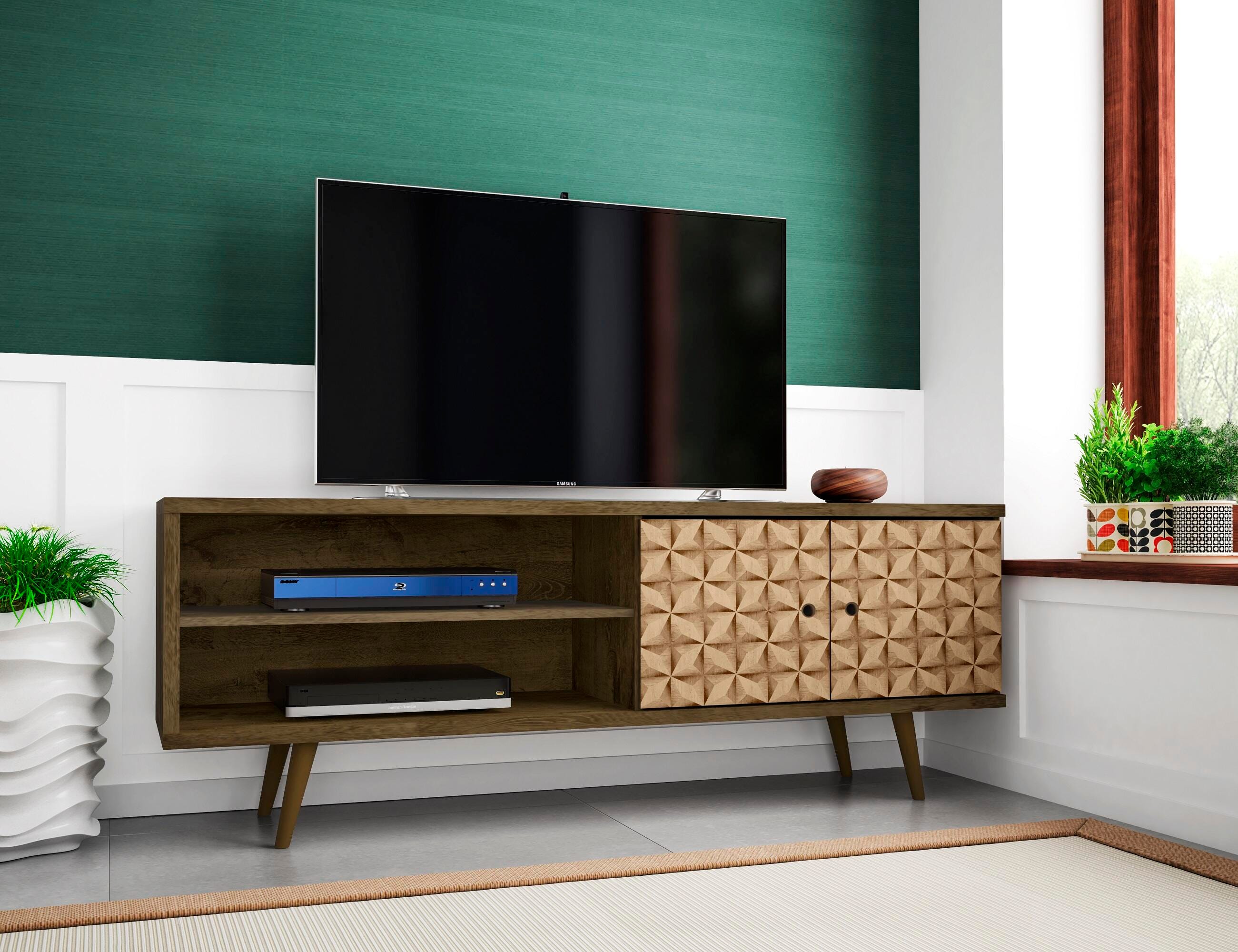 Manhattan Comfort Liberty 62.99" TV Stand in Rustic Brown and 3D Brown Prints, Rustic Brown/Brown, large