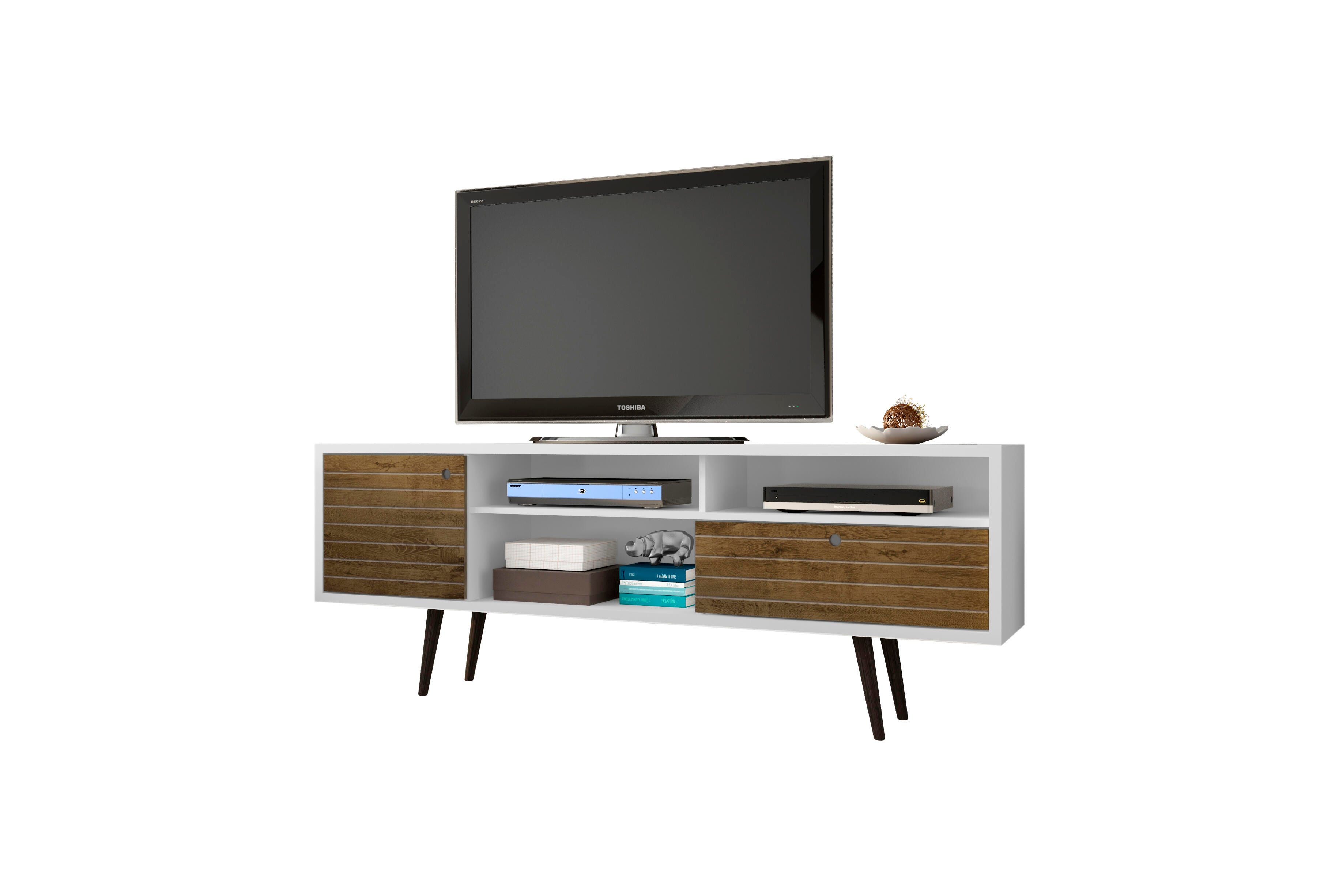 Manhattan Comfort Liberty 70.86" TV Stand in White and Rustic Brown, White/Rustic Brown, large