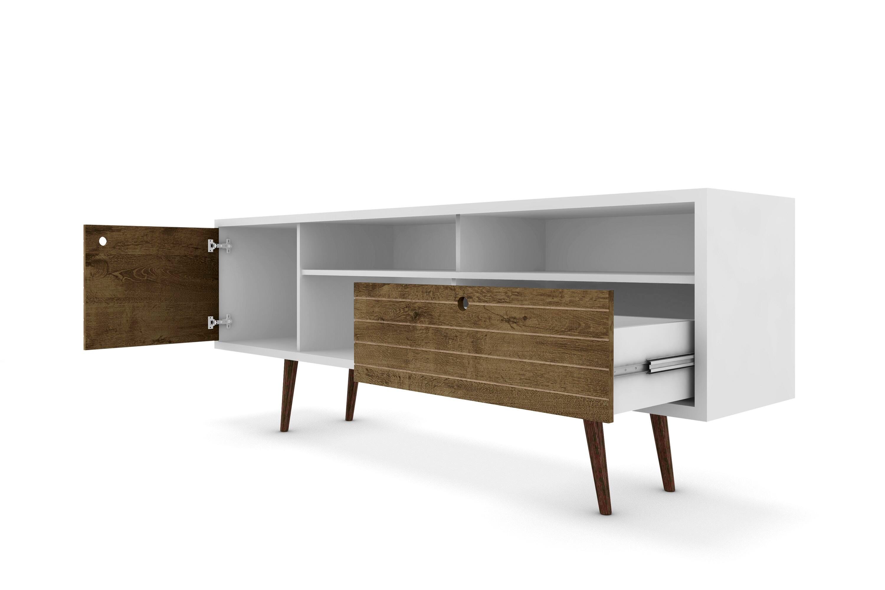 Manhattan Comfort Liberty 70.86" TV Stand in White and Rustic Brown, White/Rustic Brown, large