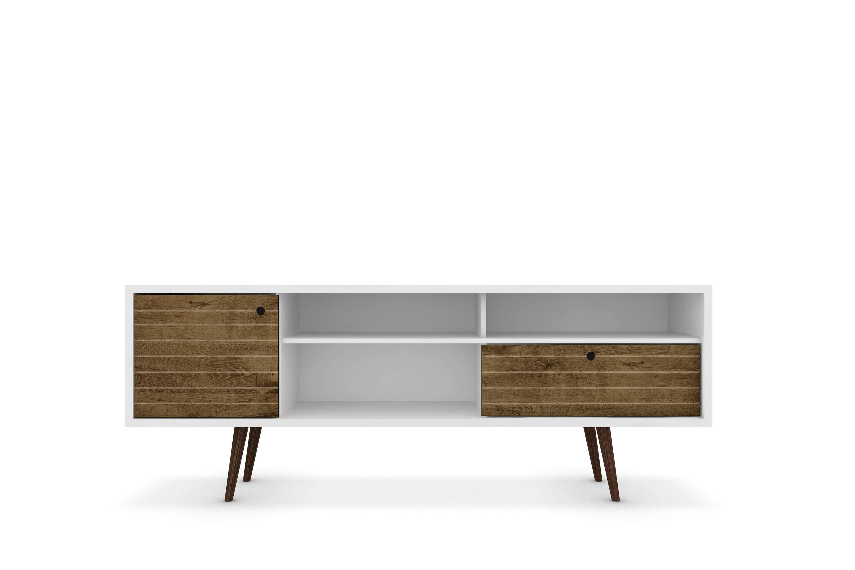 Manhattan Comfort Liberty 70.86" TV Stand in White and Rustic Brown, White/Rustic Brown, large