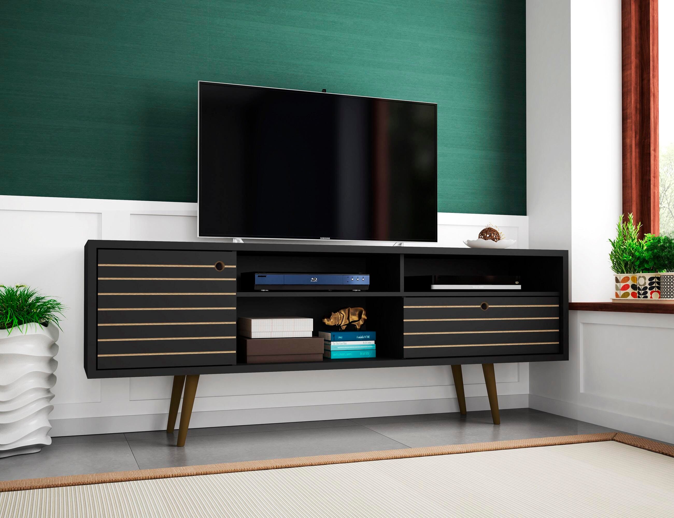 Manhattan Comfort Liberty 70.86" TV Stand in Black, Black, rollover