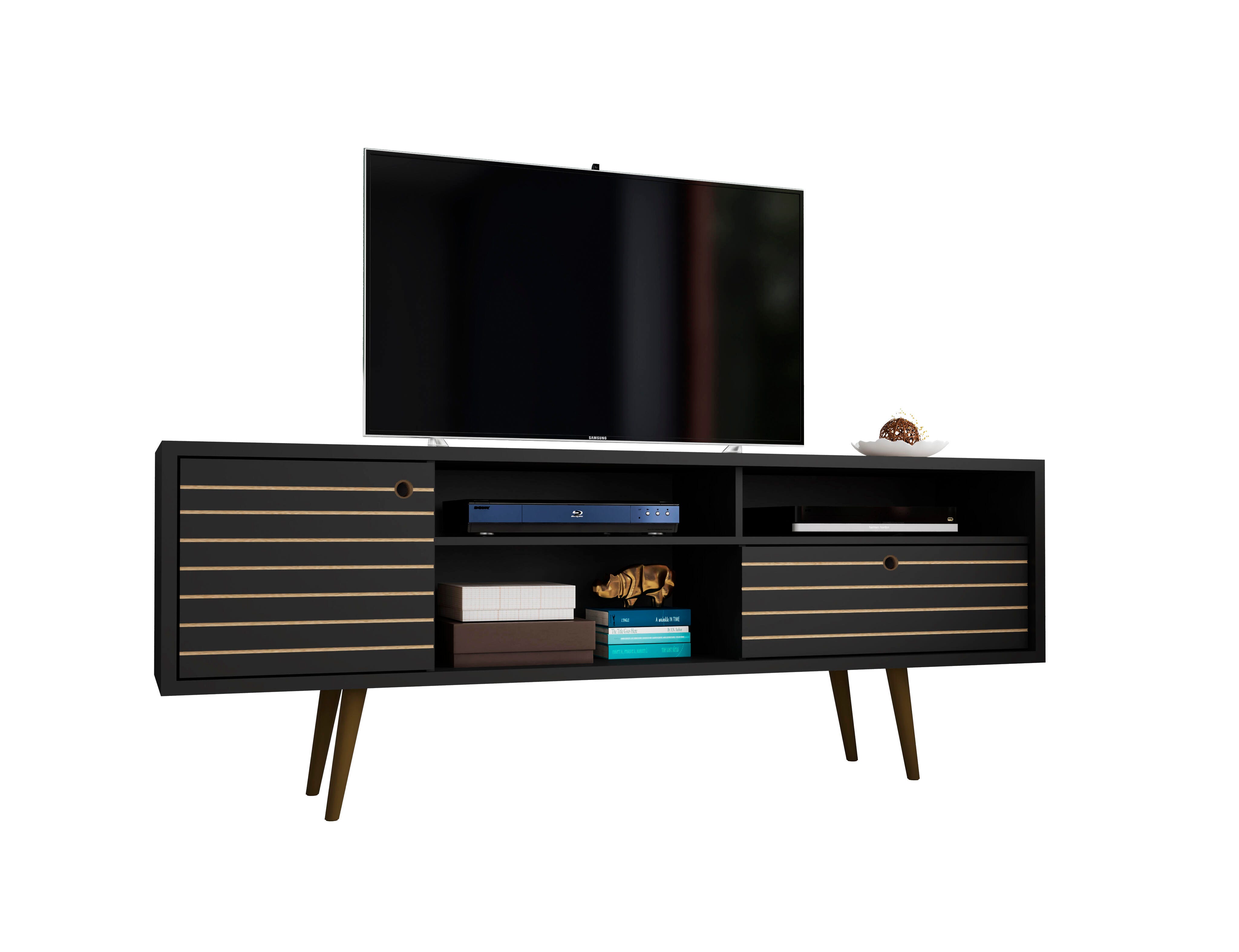 Manhattan Comfort Liberty 70.86" TV Stand in Black, Black, large