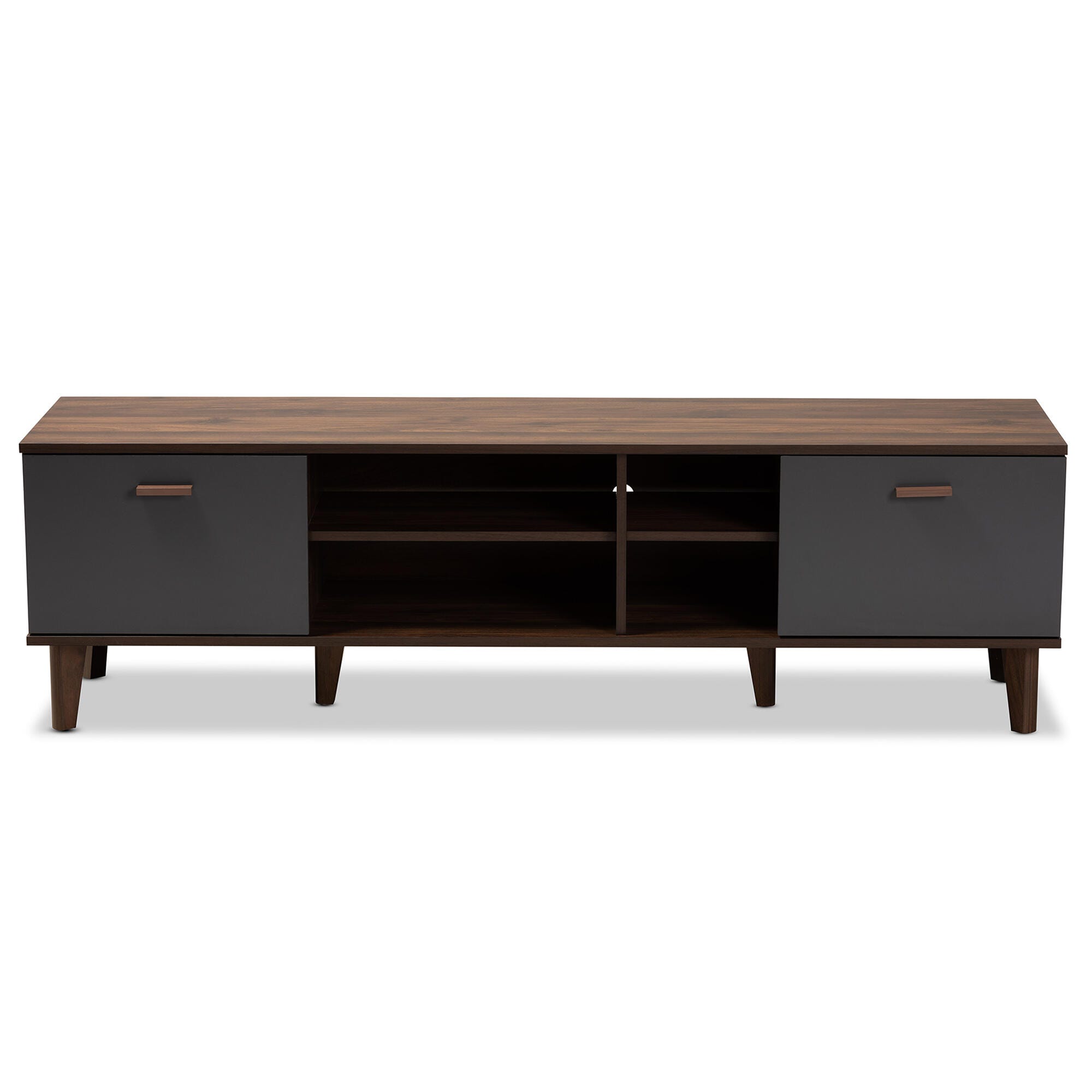 Moina Two-Tone Walnut Brown and Gray Finished Wood TV Stand, , large