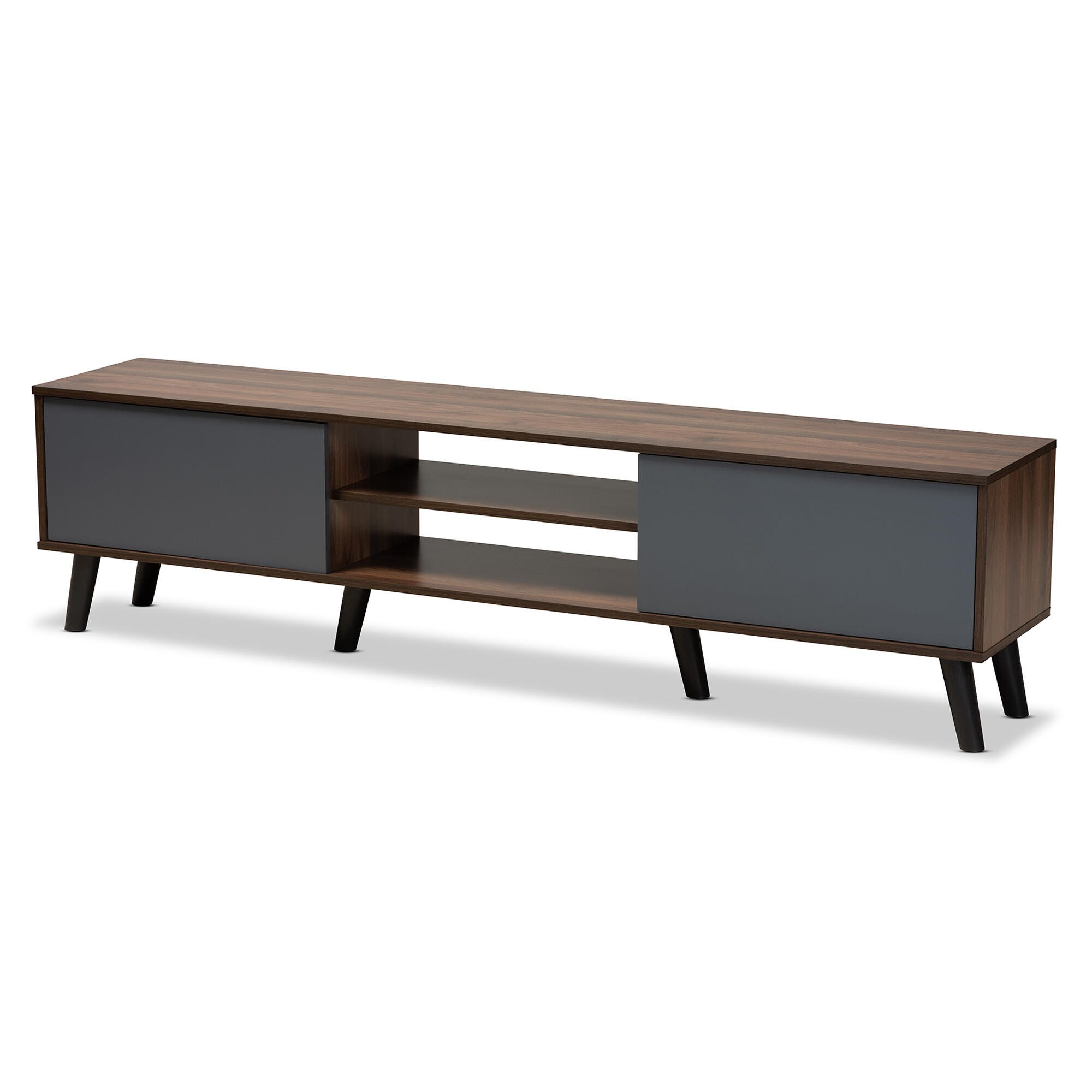 Clapton Multi-Tone Gray and Walnut Brown Finished Wood TV Stand, , large