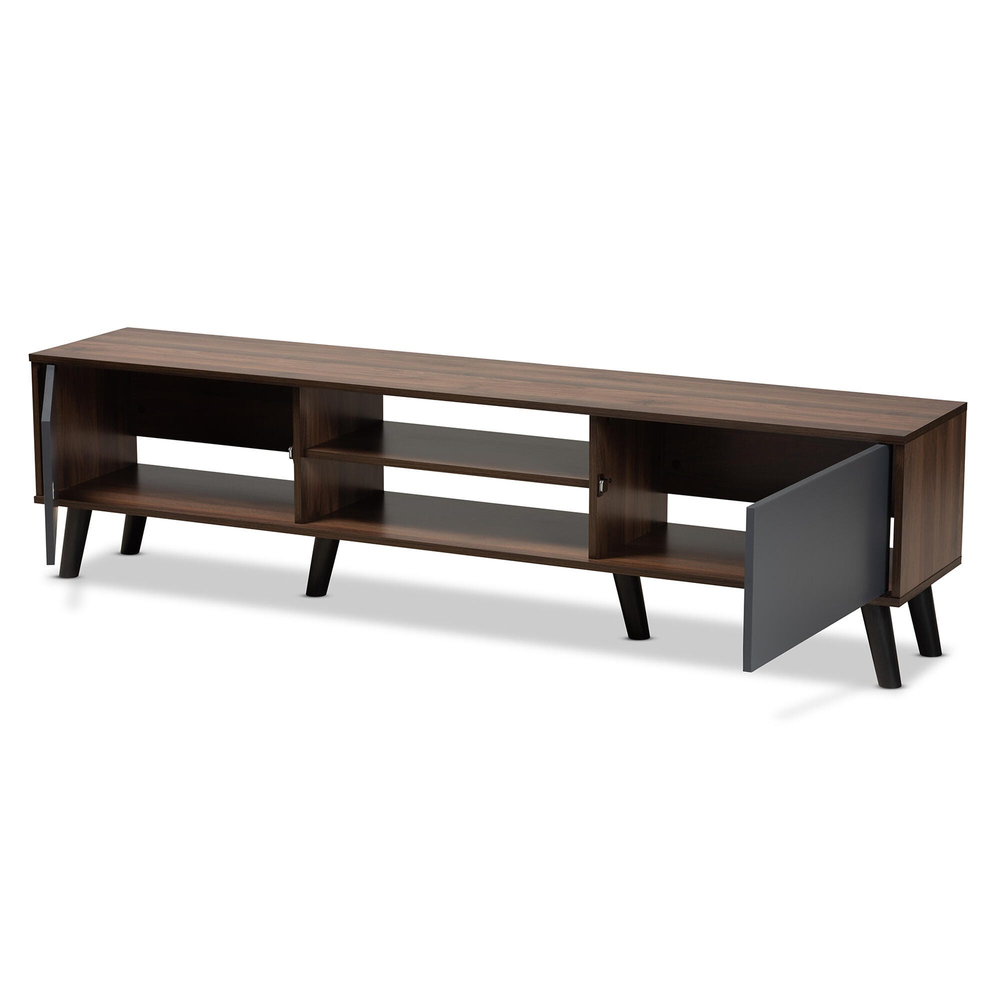 Clapton Multi-Tone Gray and Walnut Brown Finished Wood TV Stand, , large