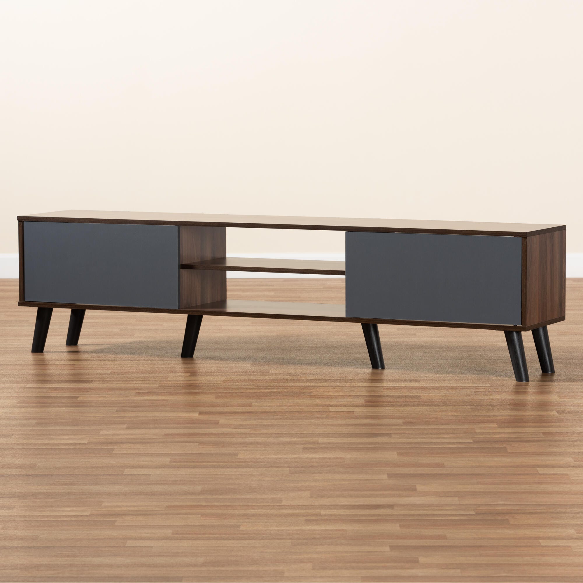 Clapton Multi-Tone Gray and Walnut Brown Finished Wood TV Stand, , large
