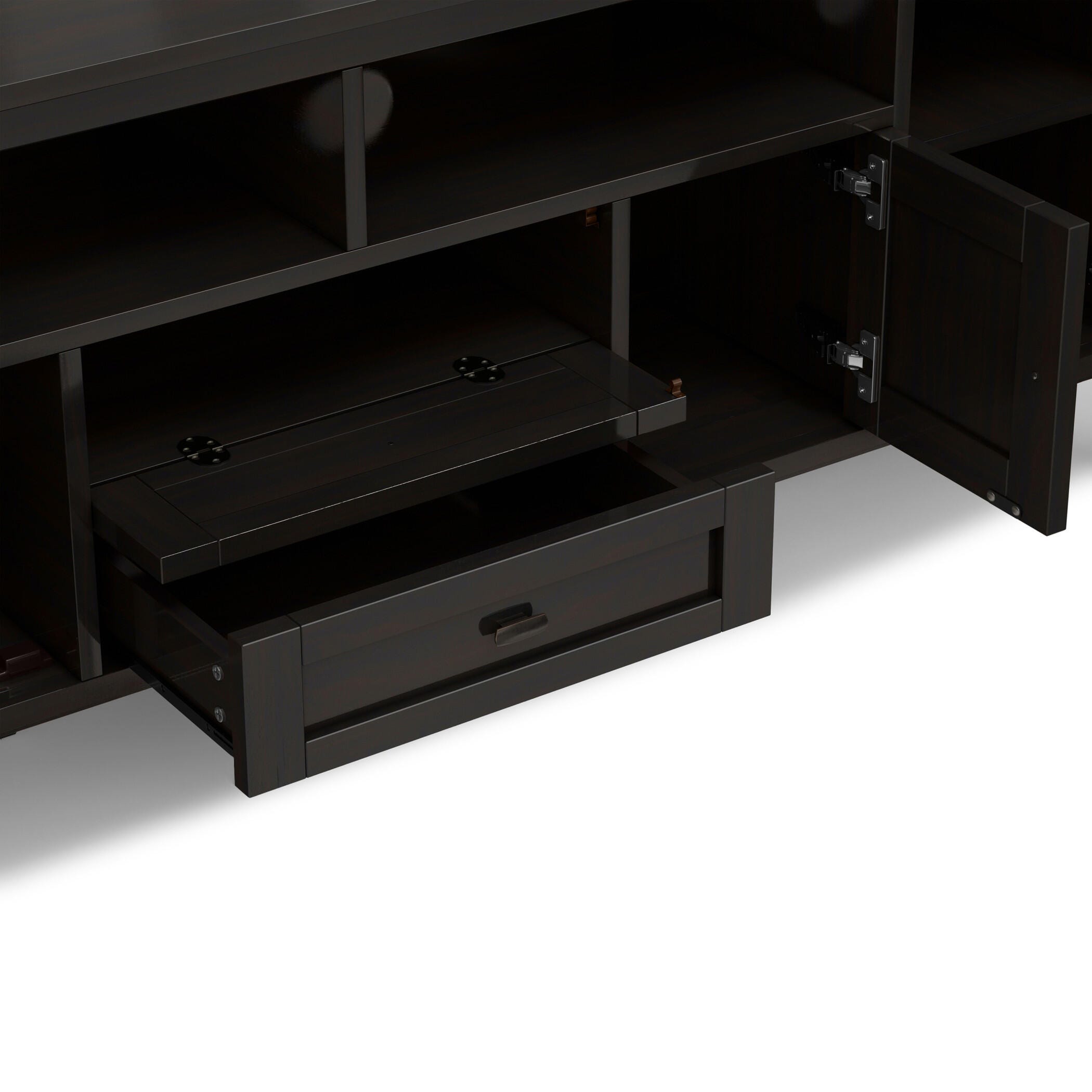 Simpli Home Warm Shaker Solid Wood 72" Wide Rustic TV Media Stand, Hickory Brown, large