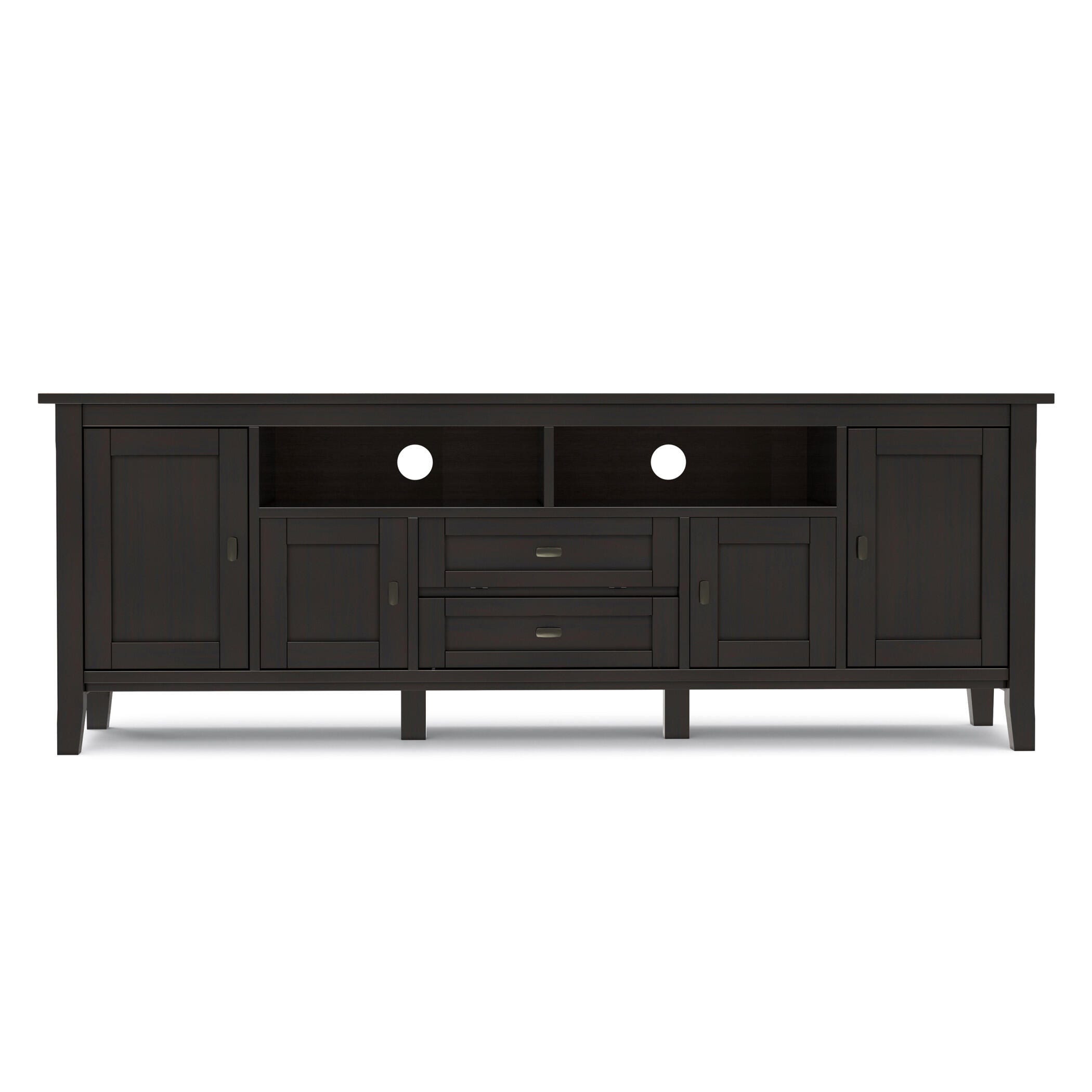 Simpli Home Warm Shaker Solid Wood 72" Wide Rustic TV Media Stand, Hickory Brown, large