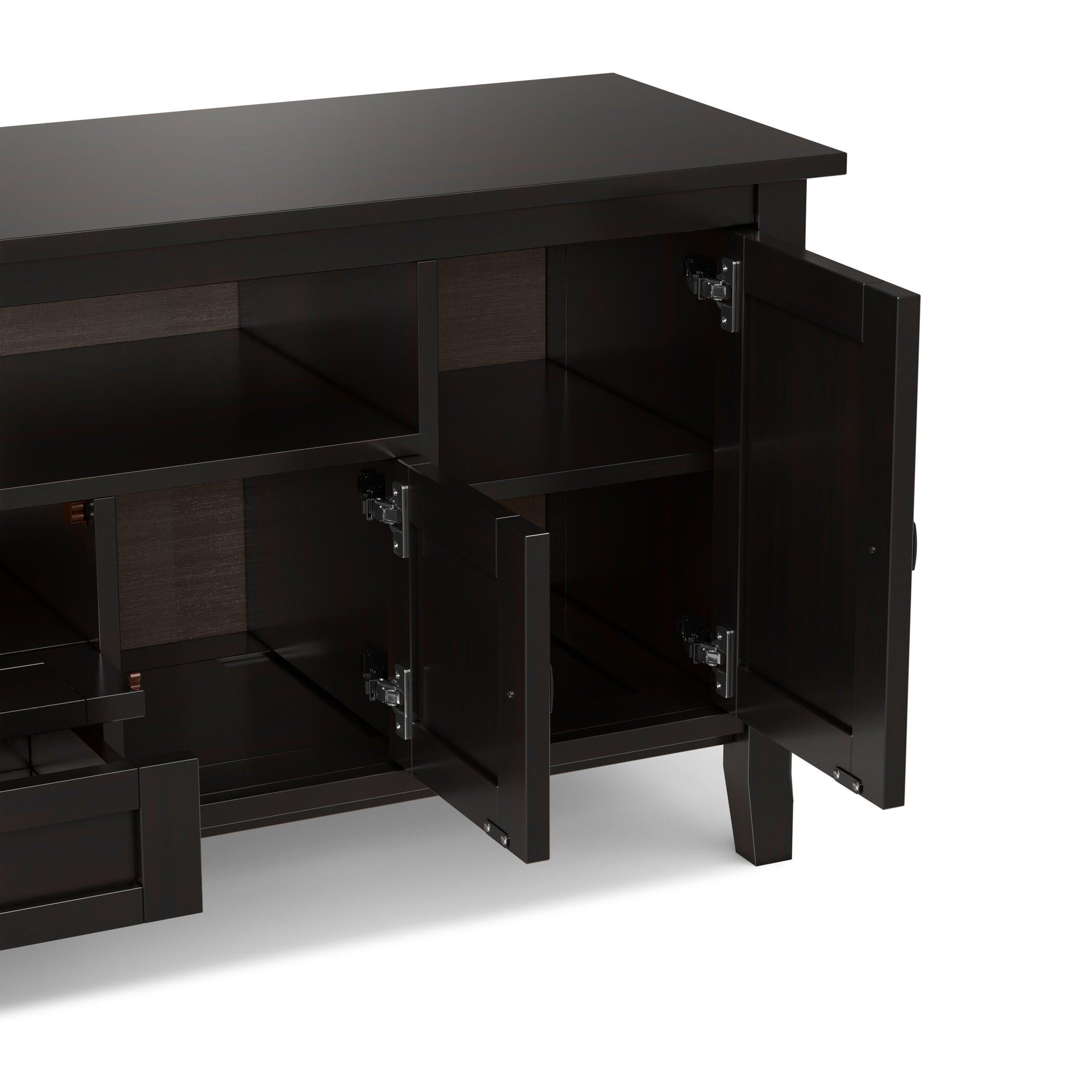 Simpli Home Warm Shaker Solid Wood 72" Wide Rustic TV Media Stand, Hickory Brown, large