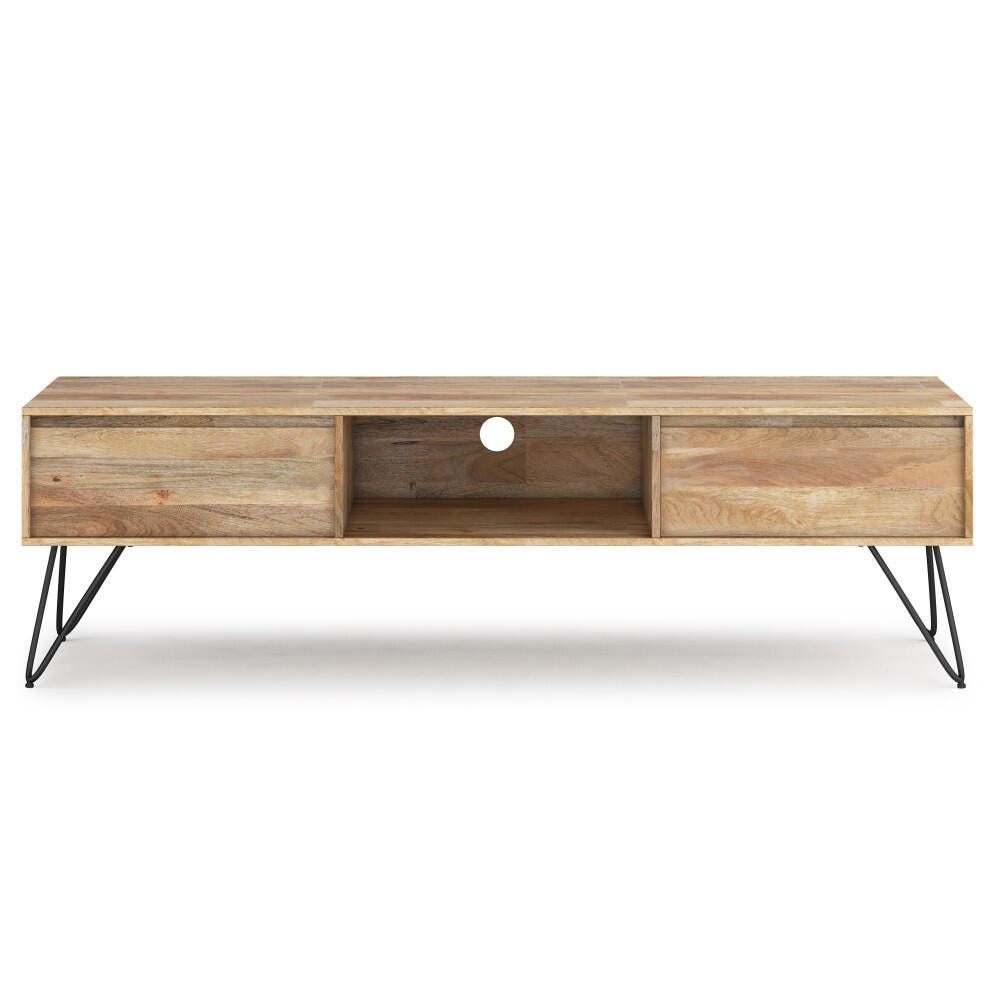 Simpli Home Hunter Solid Mango Wood 68" Wide Industrial Contemporary TV Media Stand, , large
