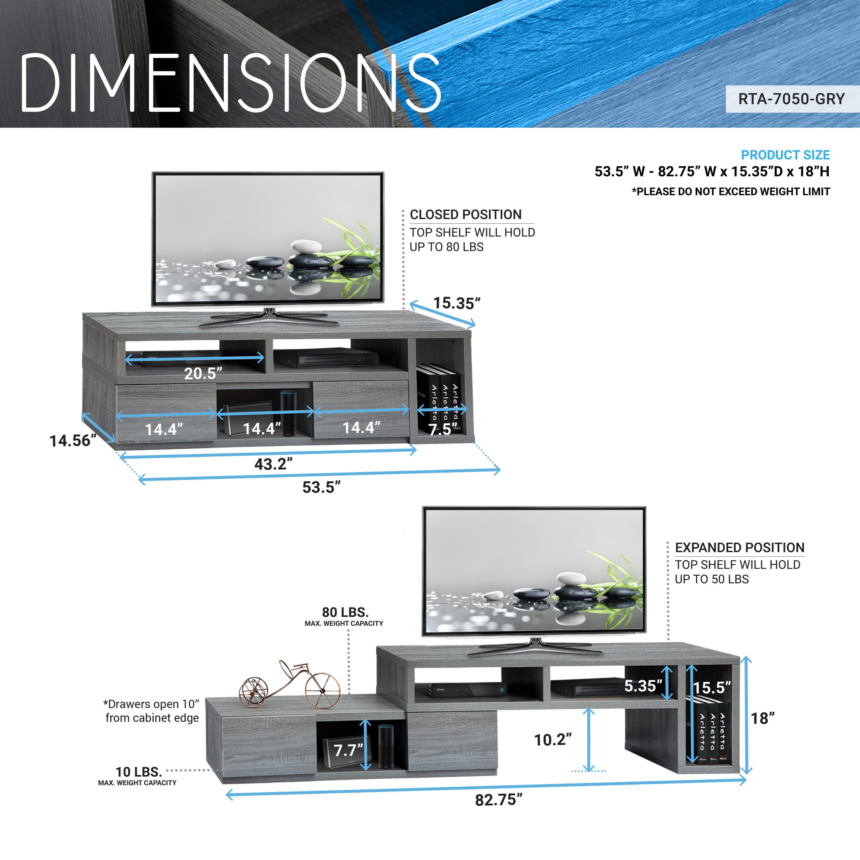 Techni Mobili Extendable 53''-83'' TV Stand, , large
