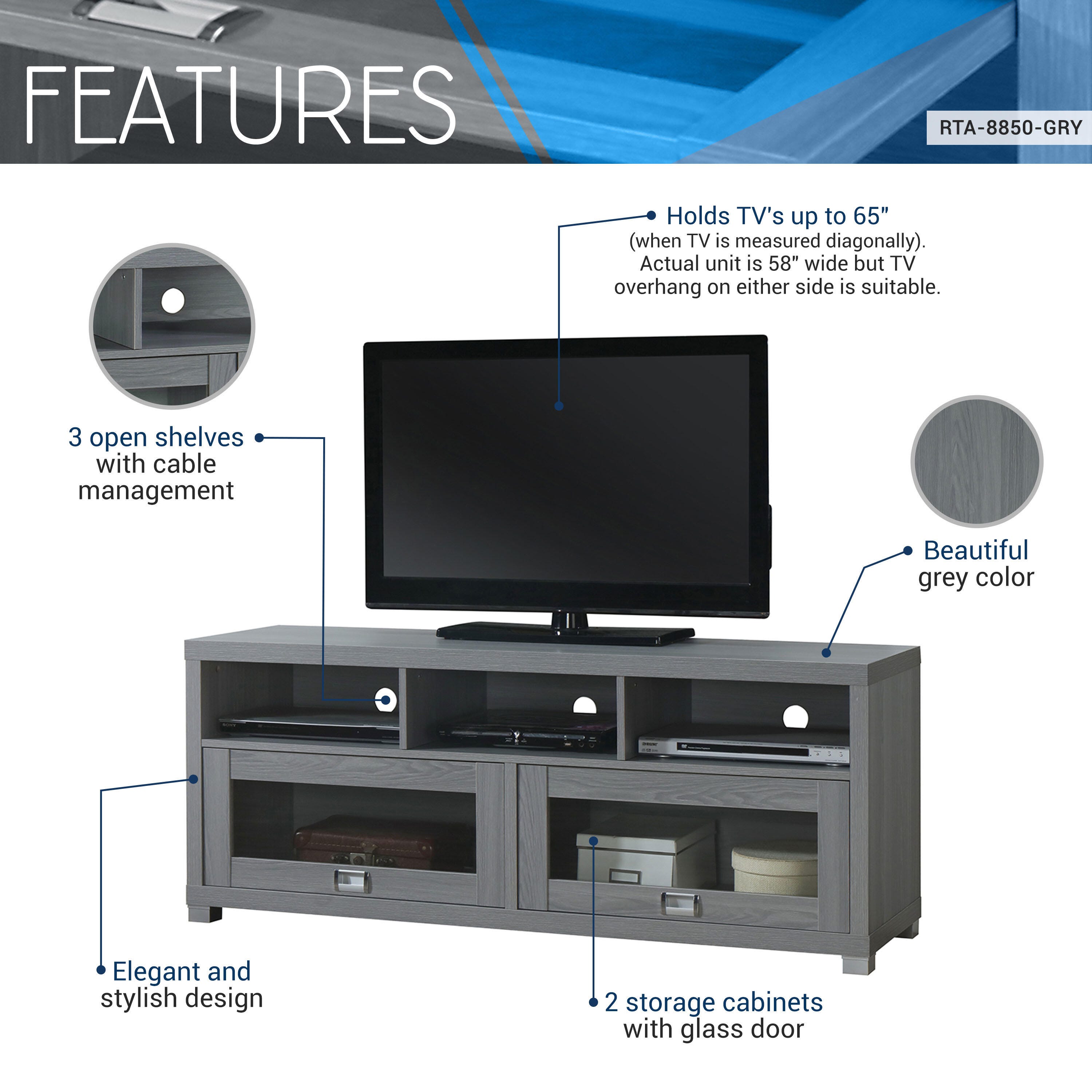 Techni Mobili Durbin 57" TV Stand, , large