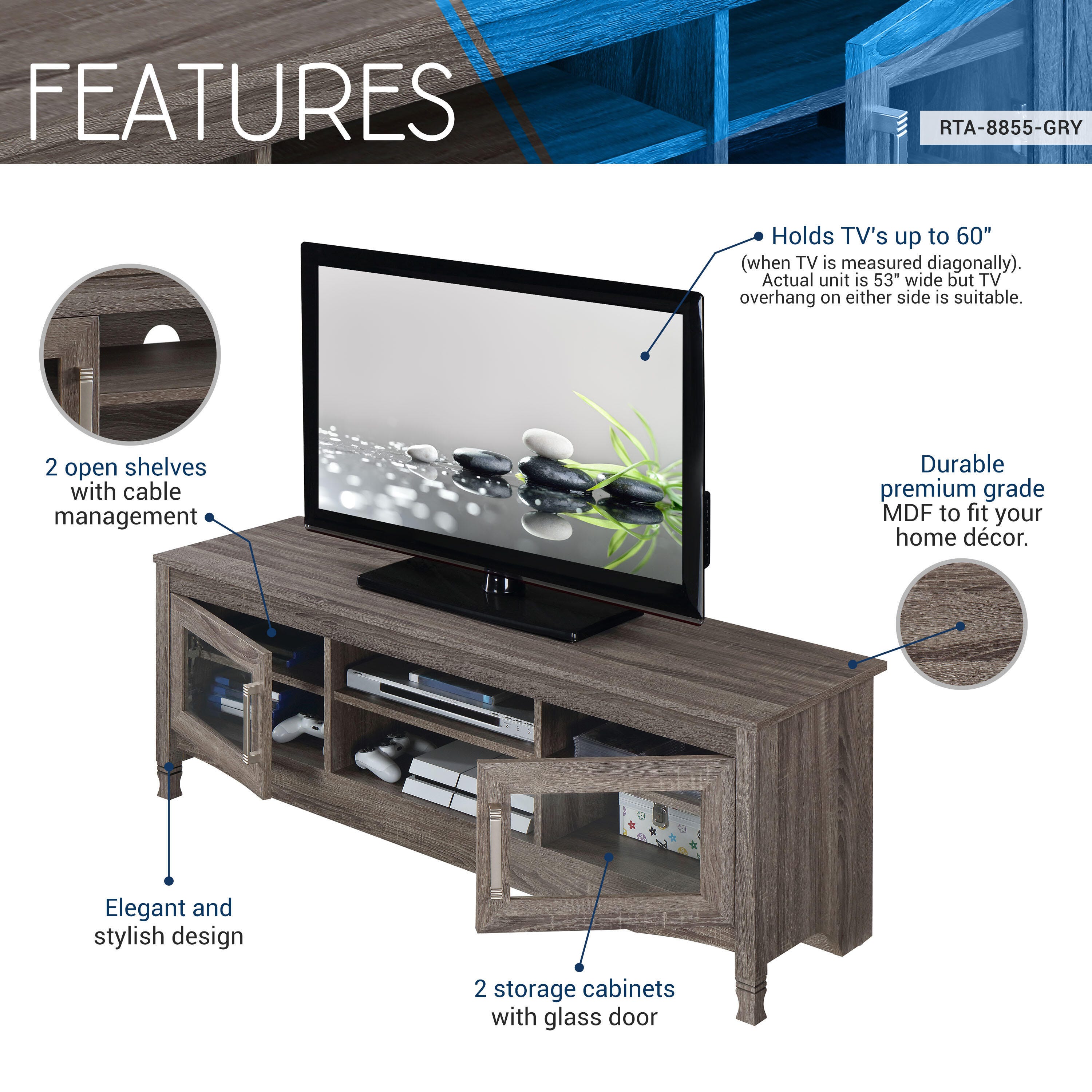 Techni Mobili 53" TV Stand, , large