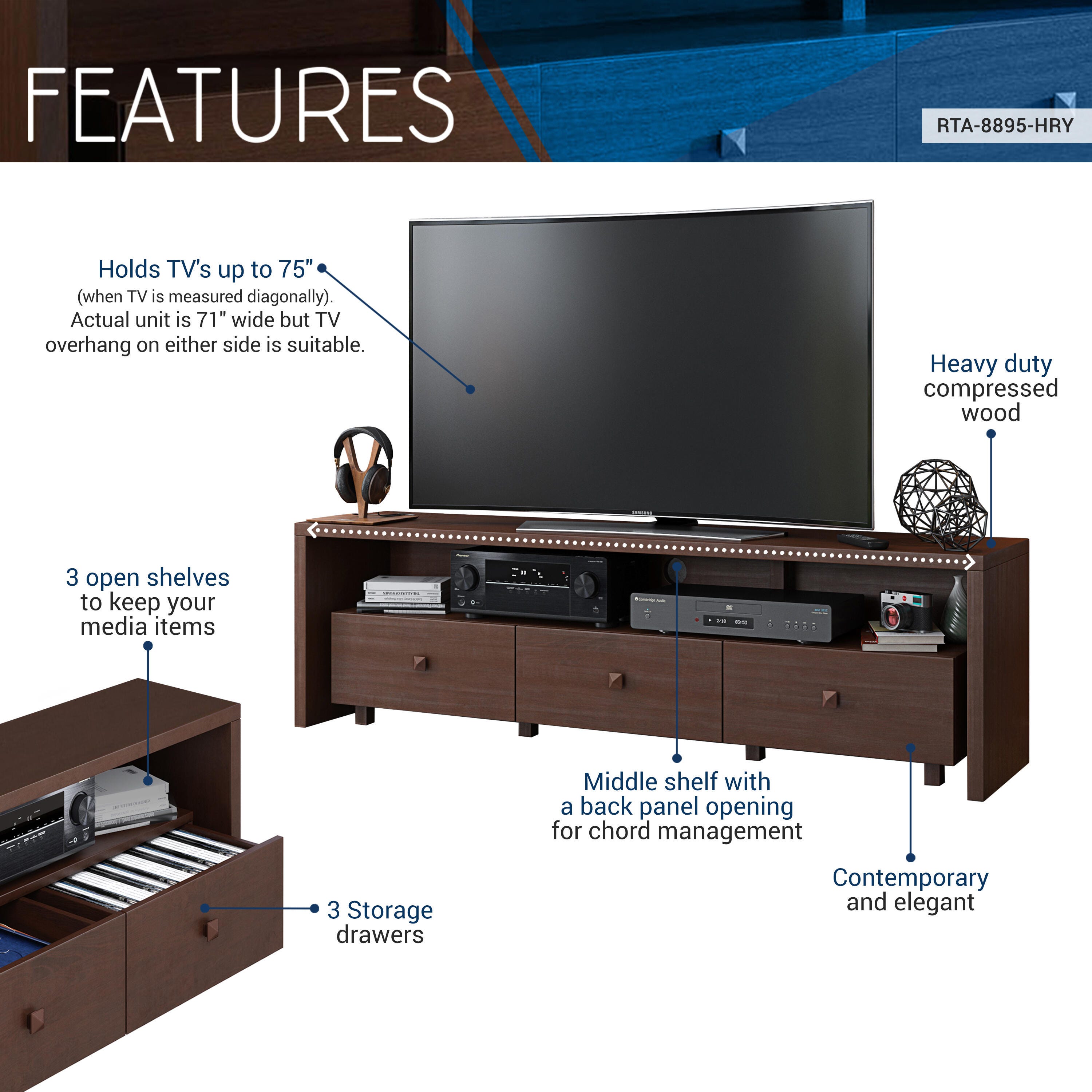 Techni Mobili 71" TV Stand with Storage, , large