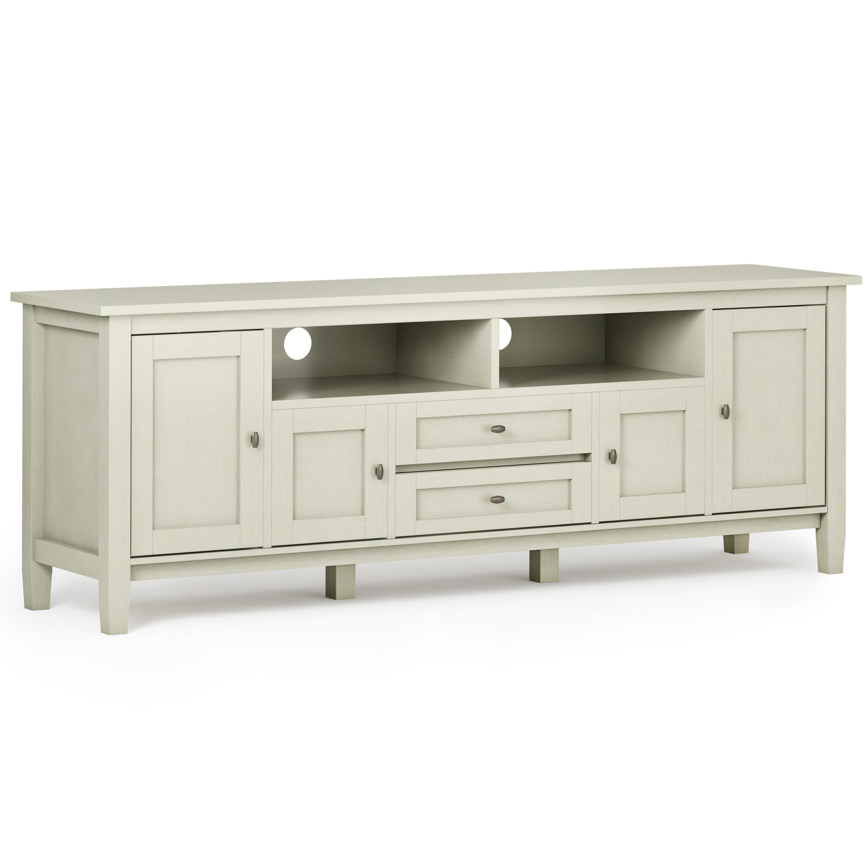 Simpli Home Warm Shaker Media Stand, Antique White, rollover
