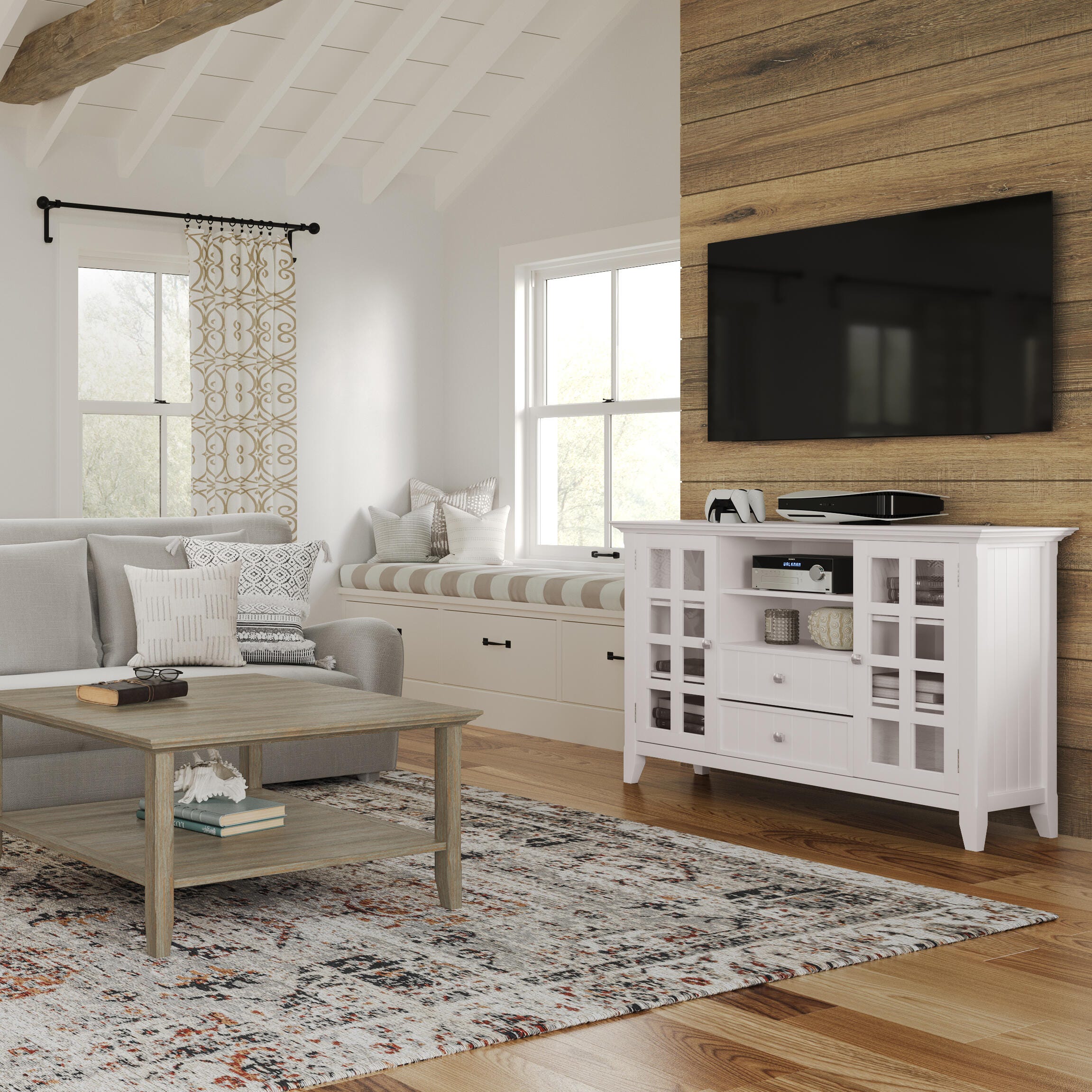 Simpli Home Acadian 53" TV Media Stand, White, large