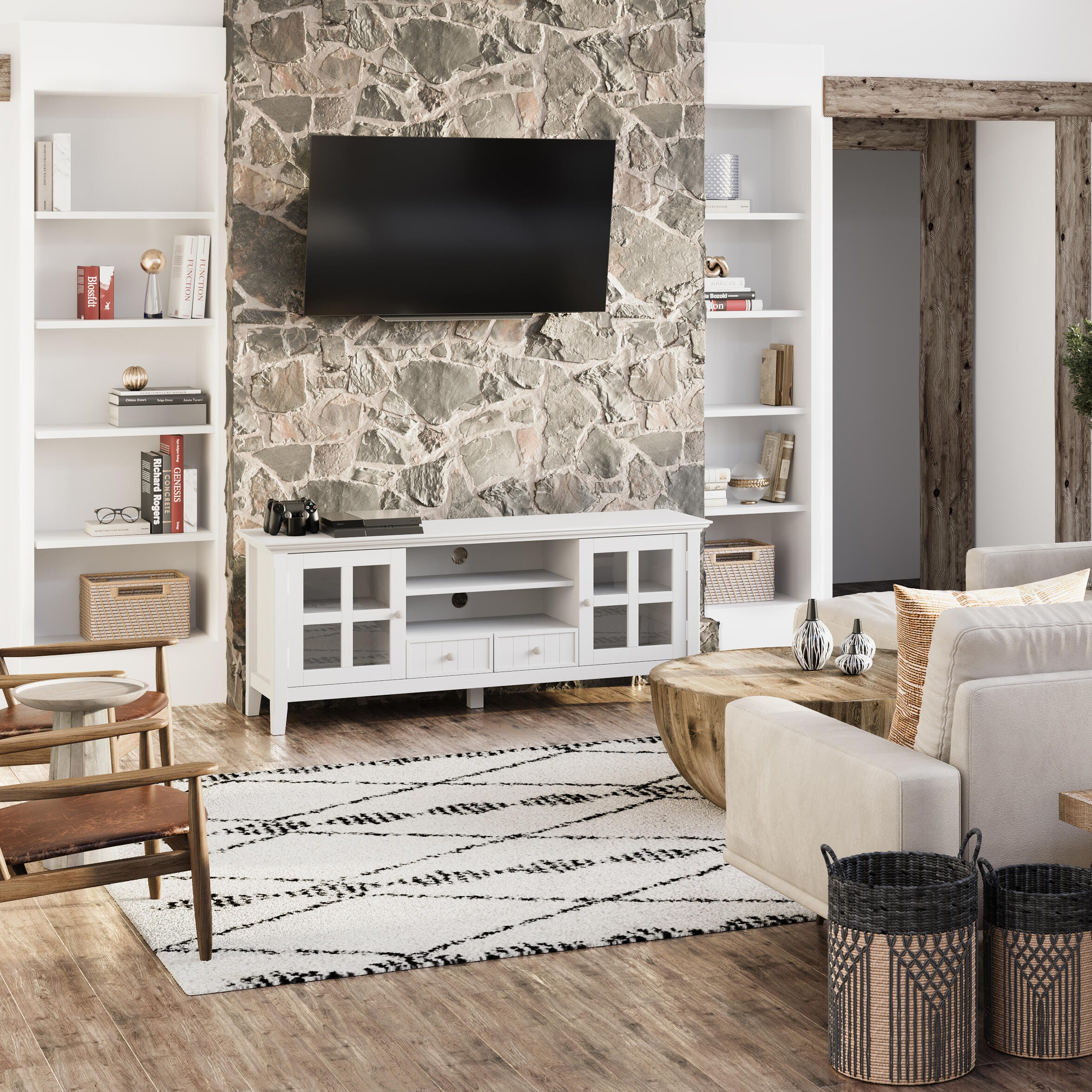 Simpli Home Acadian 60" TV Media Stand, White, rollover