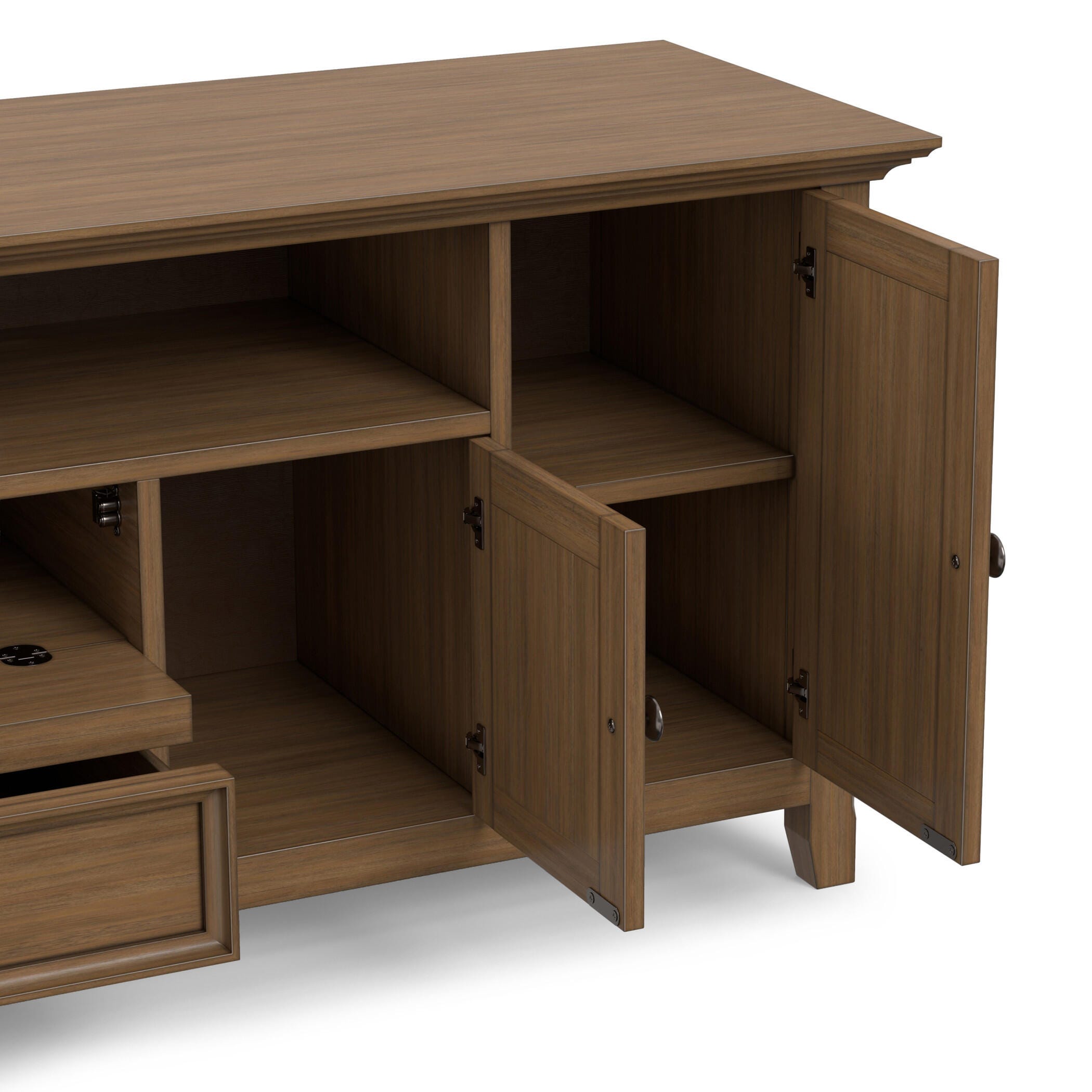 Simpli Home Amherst 72" TV Media Stand, Rustic Natural Aged Brown, large