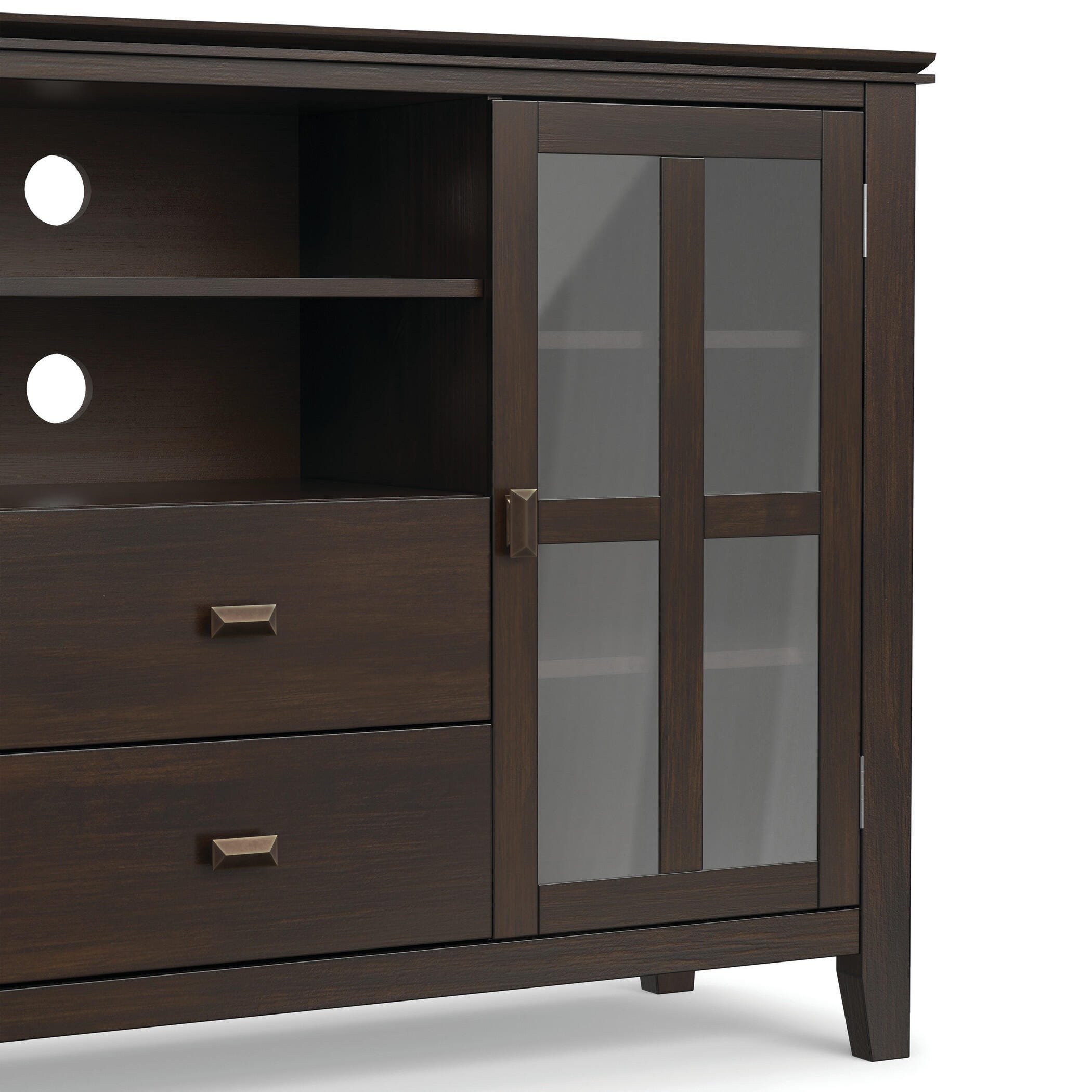 Simpli Home Artisan 53" TV Media Stand, Dark Chestnut Brown, large