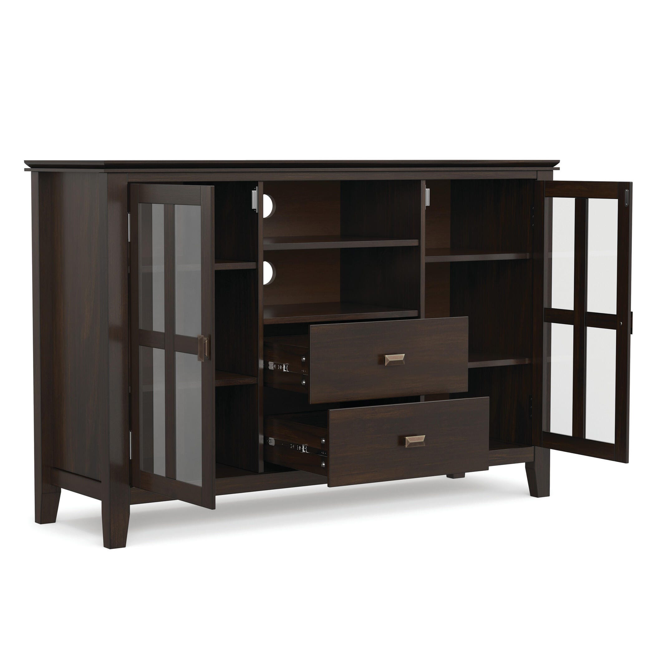 Simpli Home Artisan 53" TV Media Stand, Dark Chestnut Brown, large