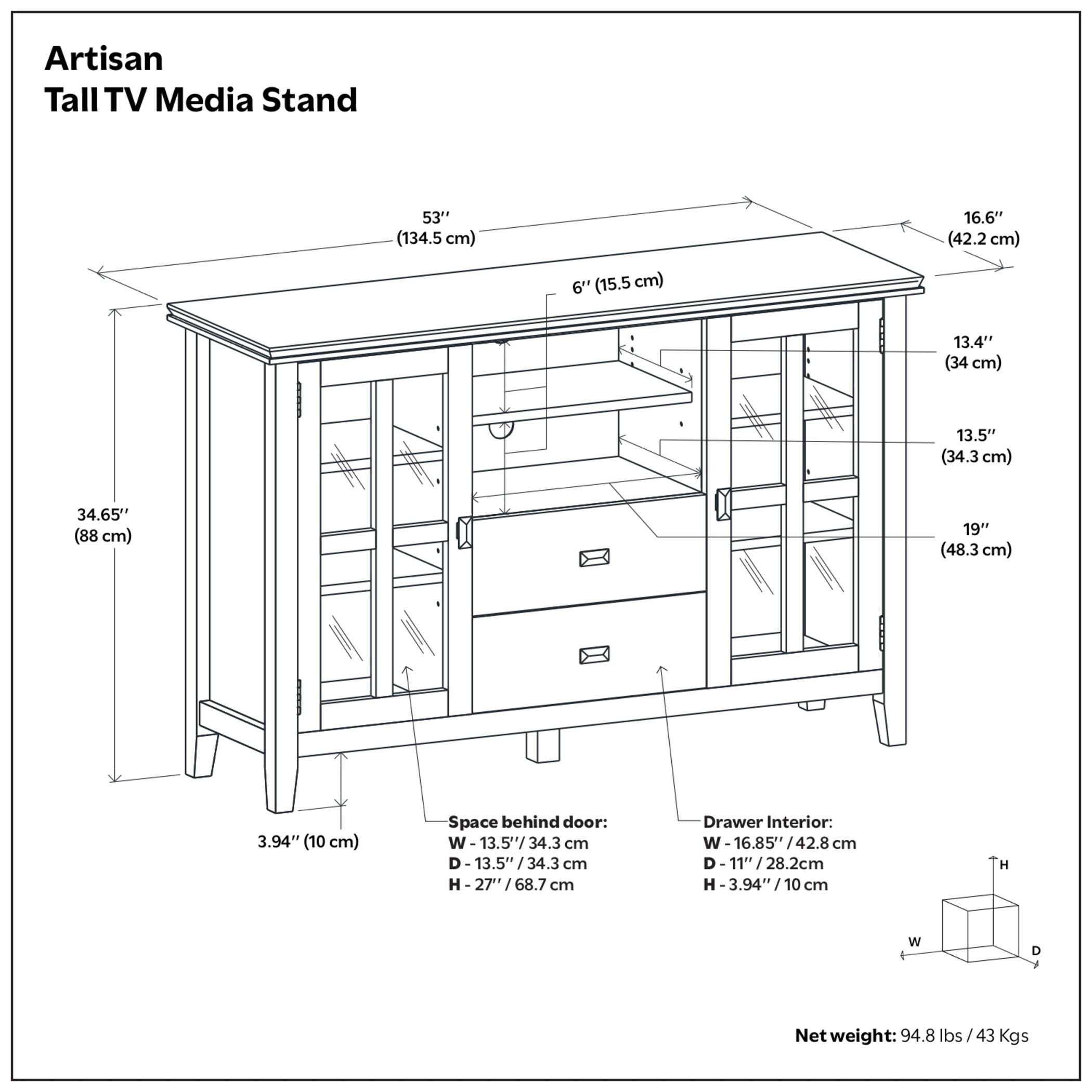 Simpli Home Artisan 53" TV Media Stand, Dark Chestnut Brown, large