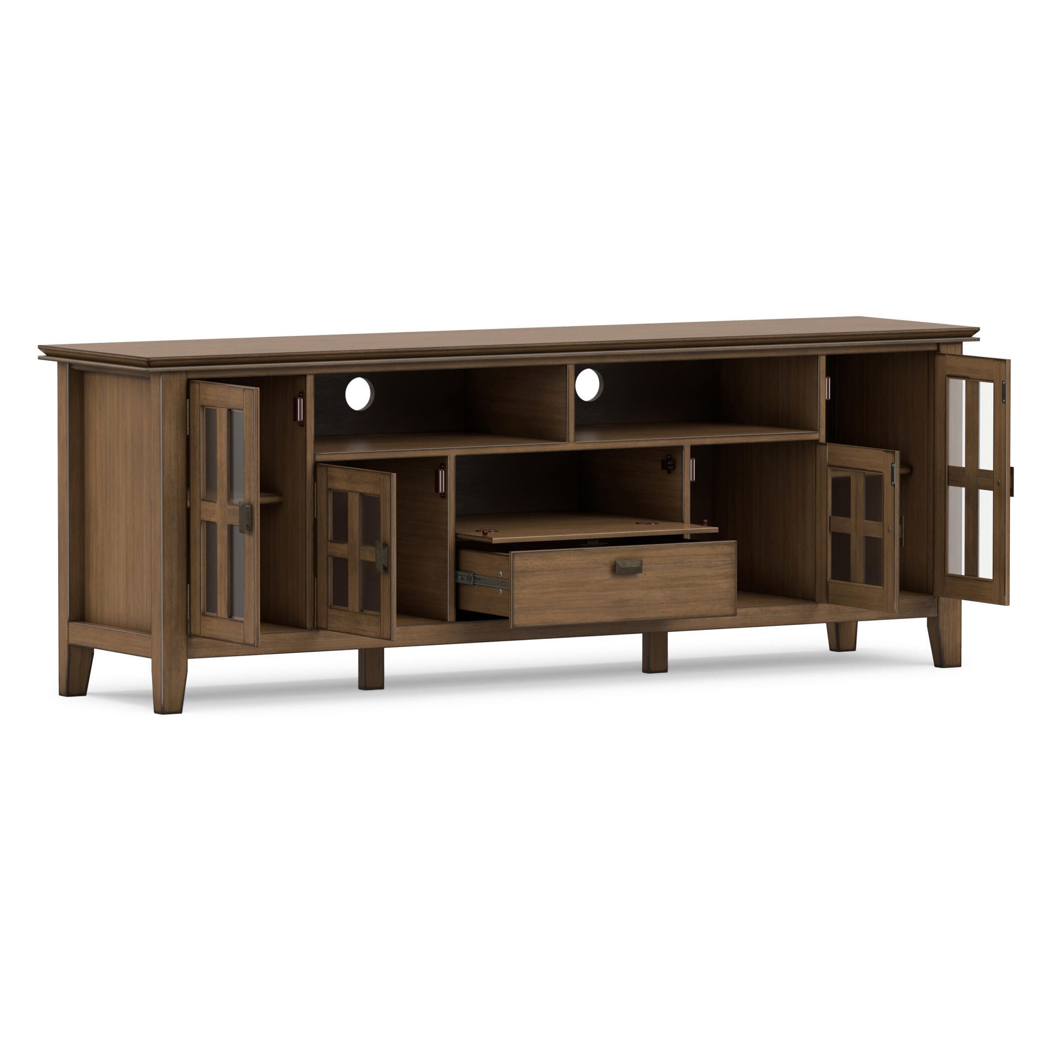 Simpli Home Artisan 72" TV Media Stand, Rustic Natural Aged Brown, large