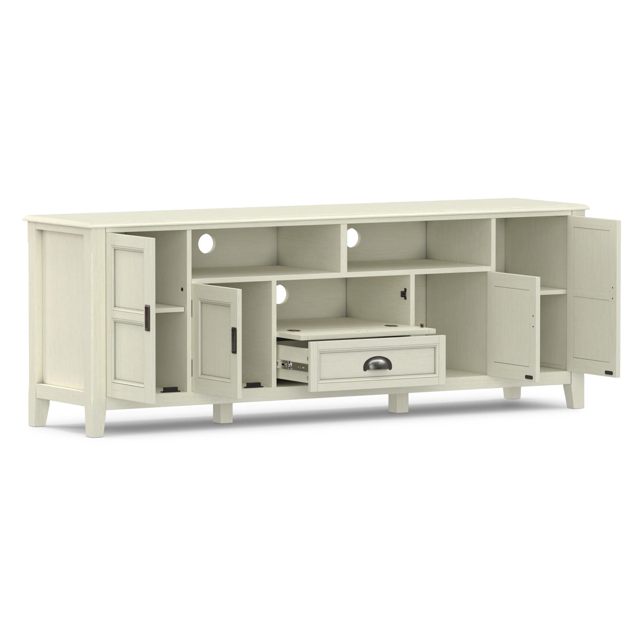 Simpli Home Burlington 72" TV Media Stand, Antique White, large