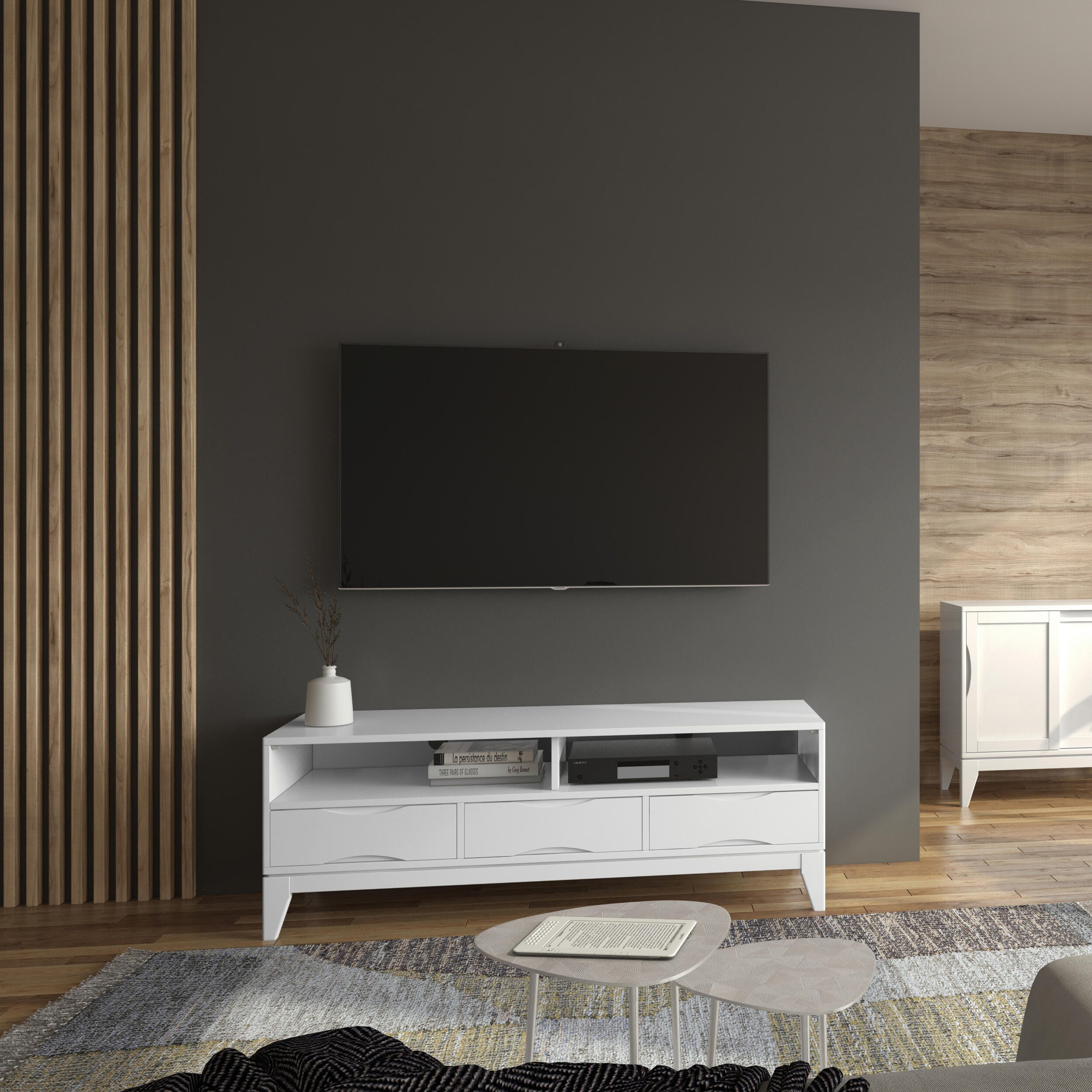 Simpli Home Harper 60" TV Media Stand, White, rollover
