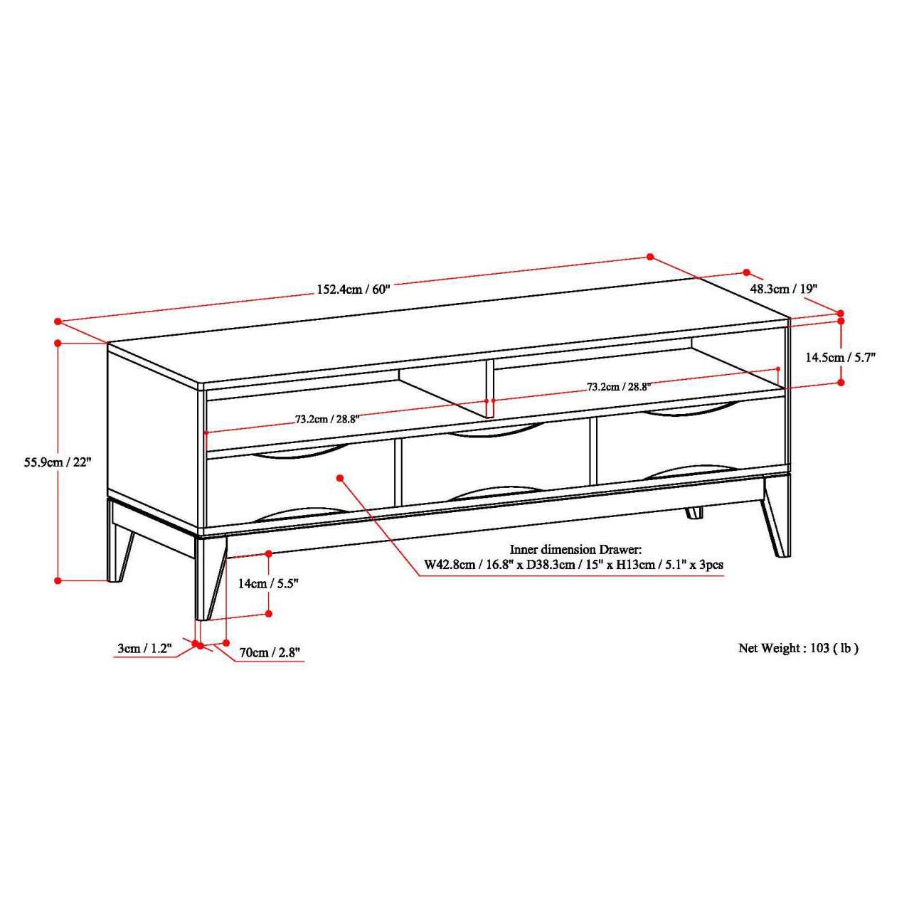 Simpli Home Harper 60" TV Media Stand, White, large