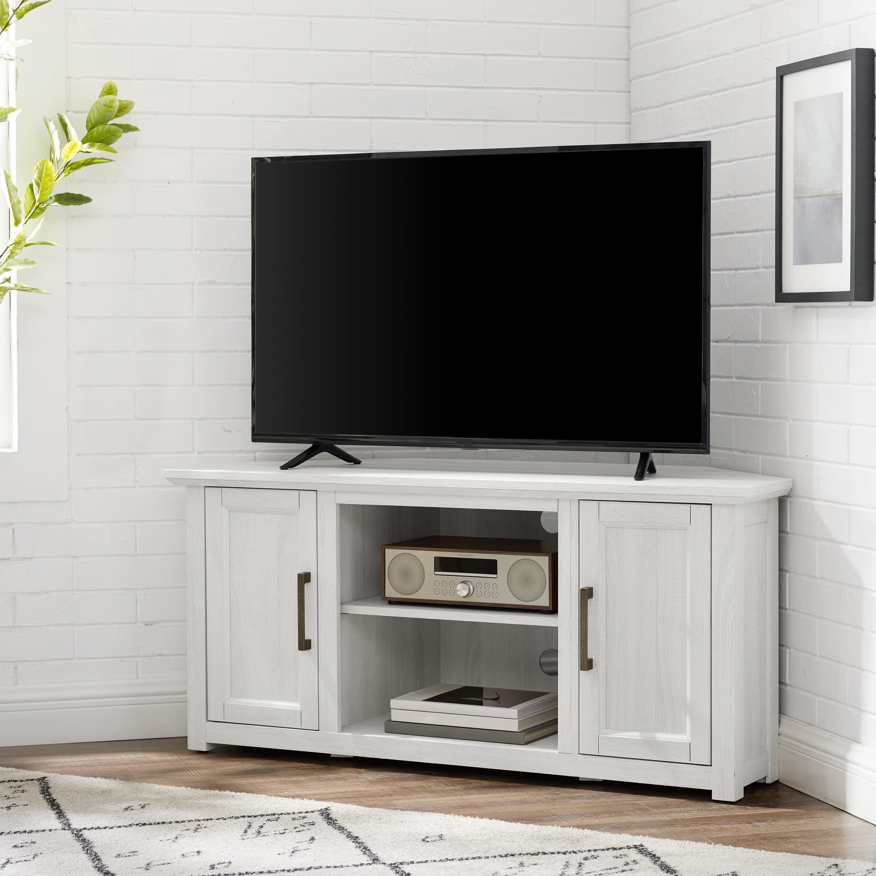 Crosley Furniture Camden Corner 47" TV Stand, Whitewash, rollover