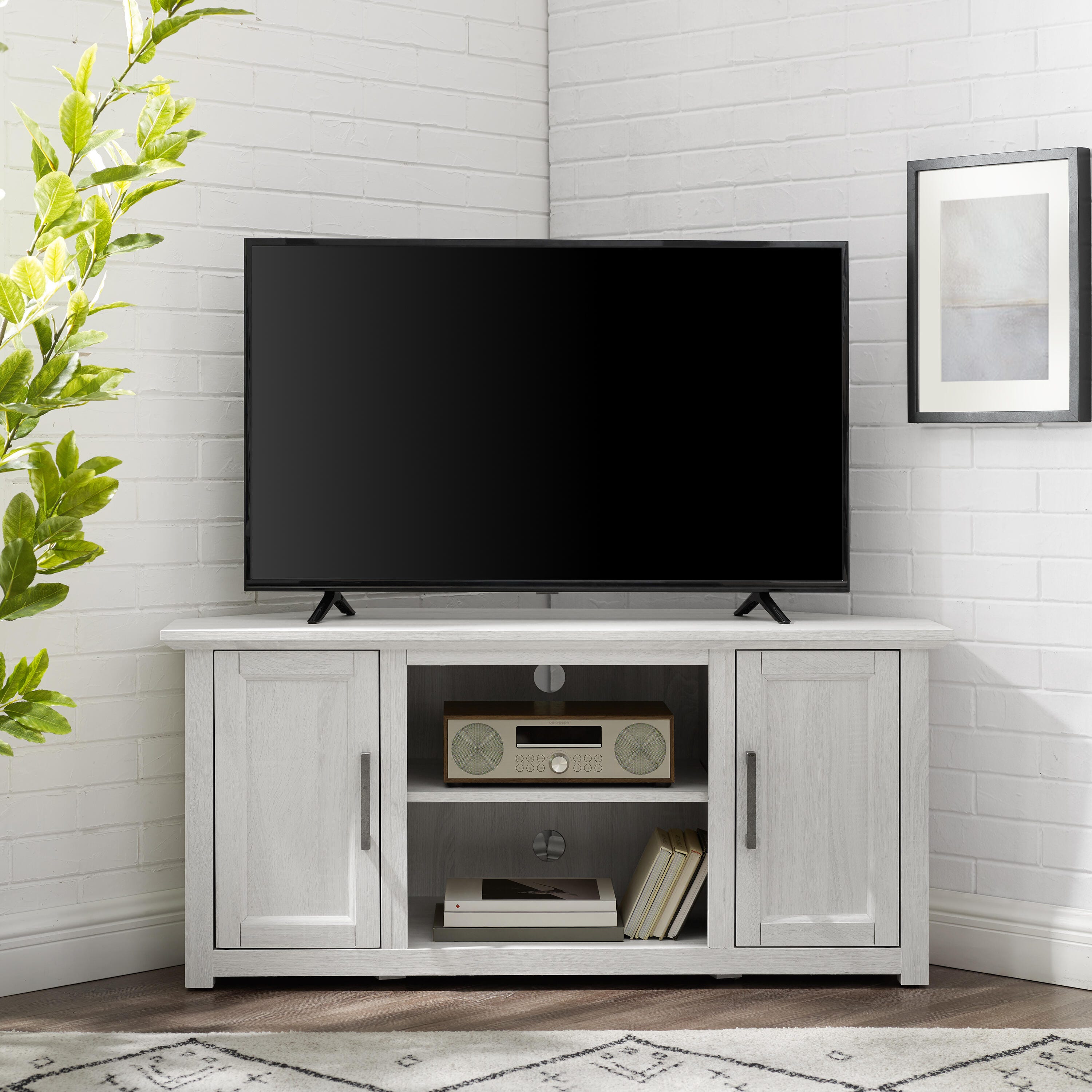 Crosley Furniture Camden Corner 47" TV Stand, Whitewash, large