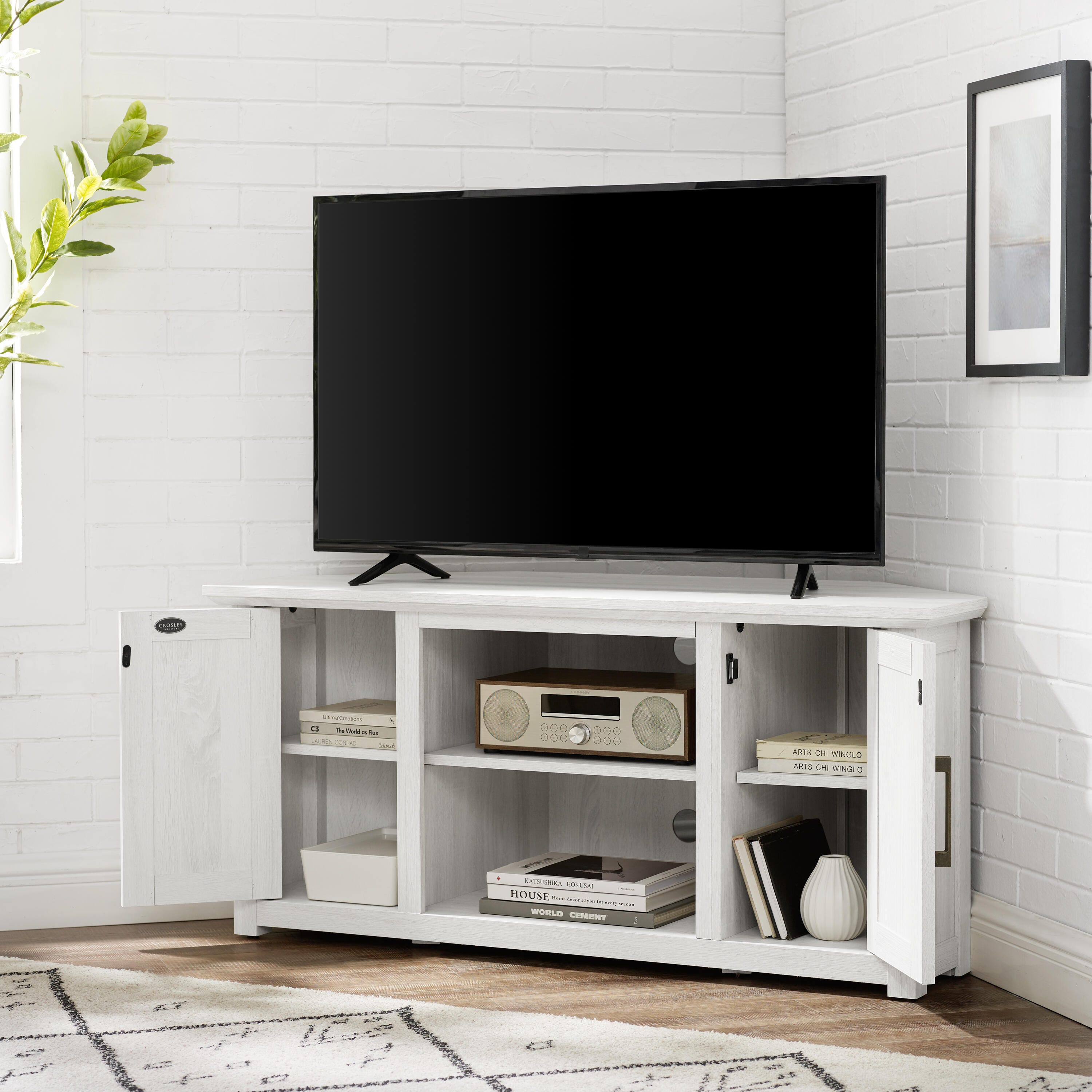 Crosley Furniture Camden Corner 47" TV Stand, Whitewash, large