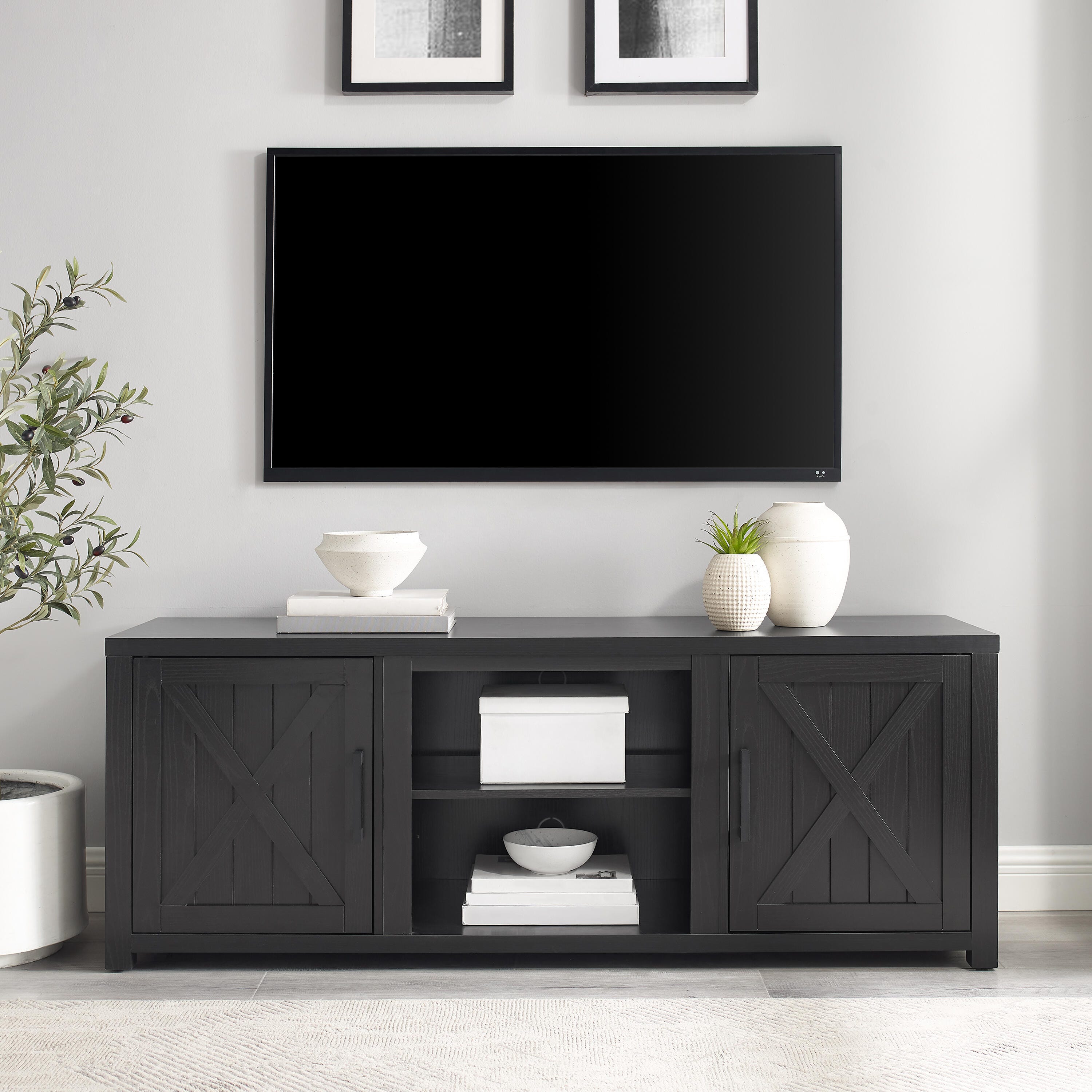 Crosley Furniture Gordon Low Profile 58" TV Stand, Black, large