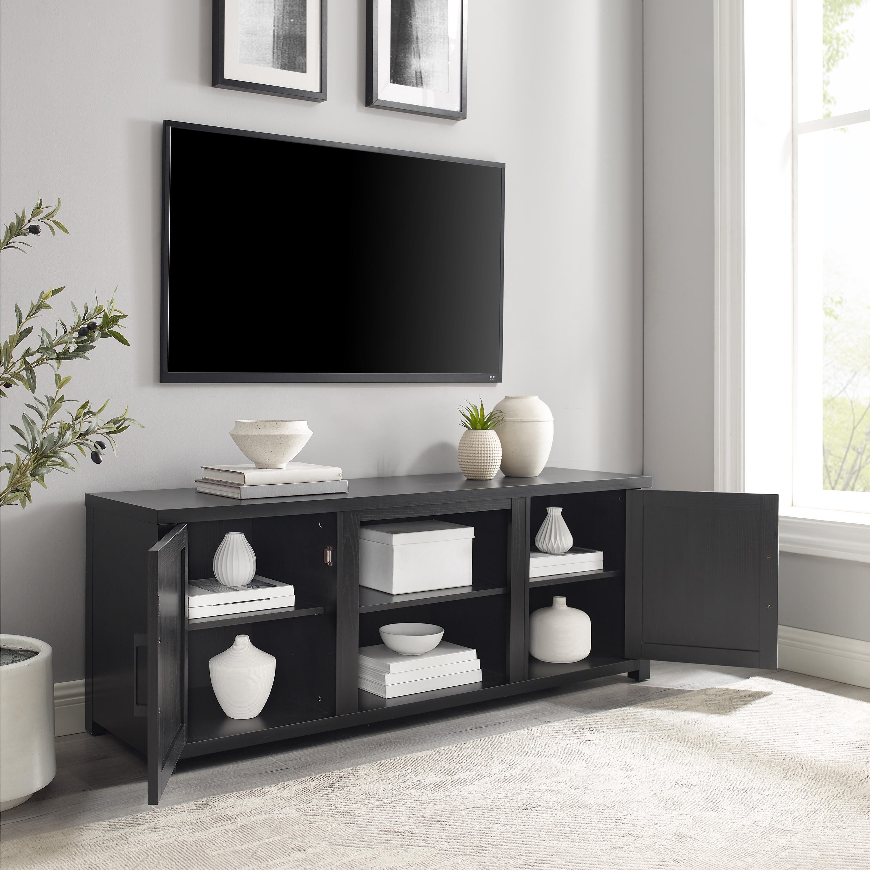 Crosley Furniture Gordon Low Profile 58" TV Stand, Black, large