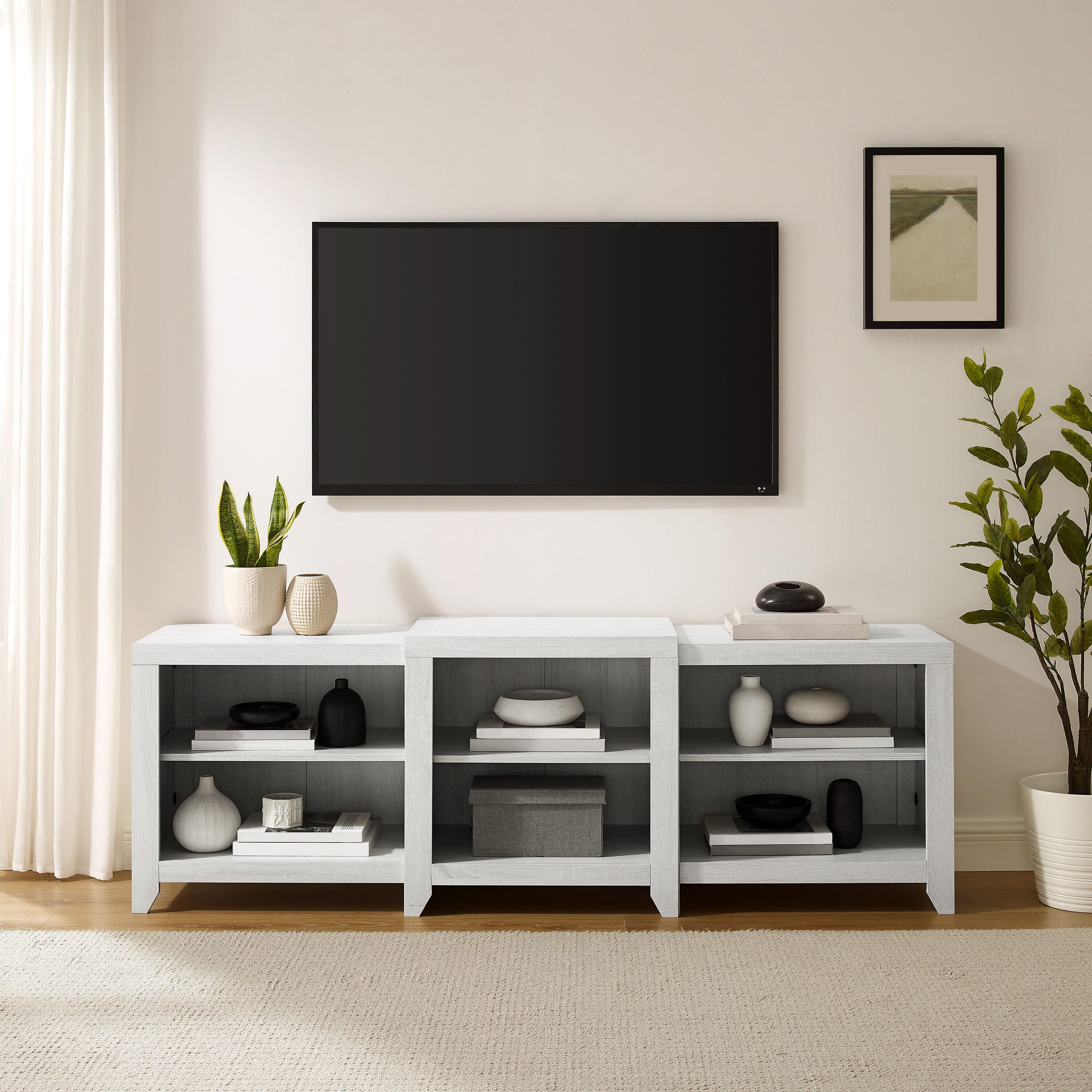 Crosley Furniture Ronin Low Profile 69" Tv Stand, Whitewash, large