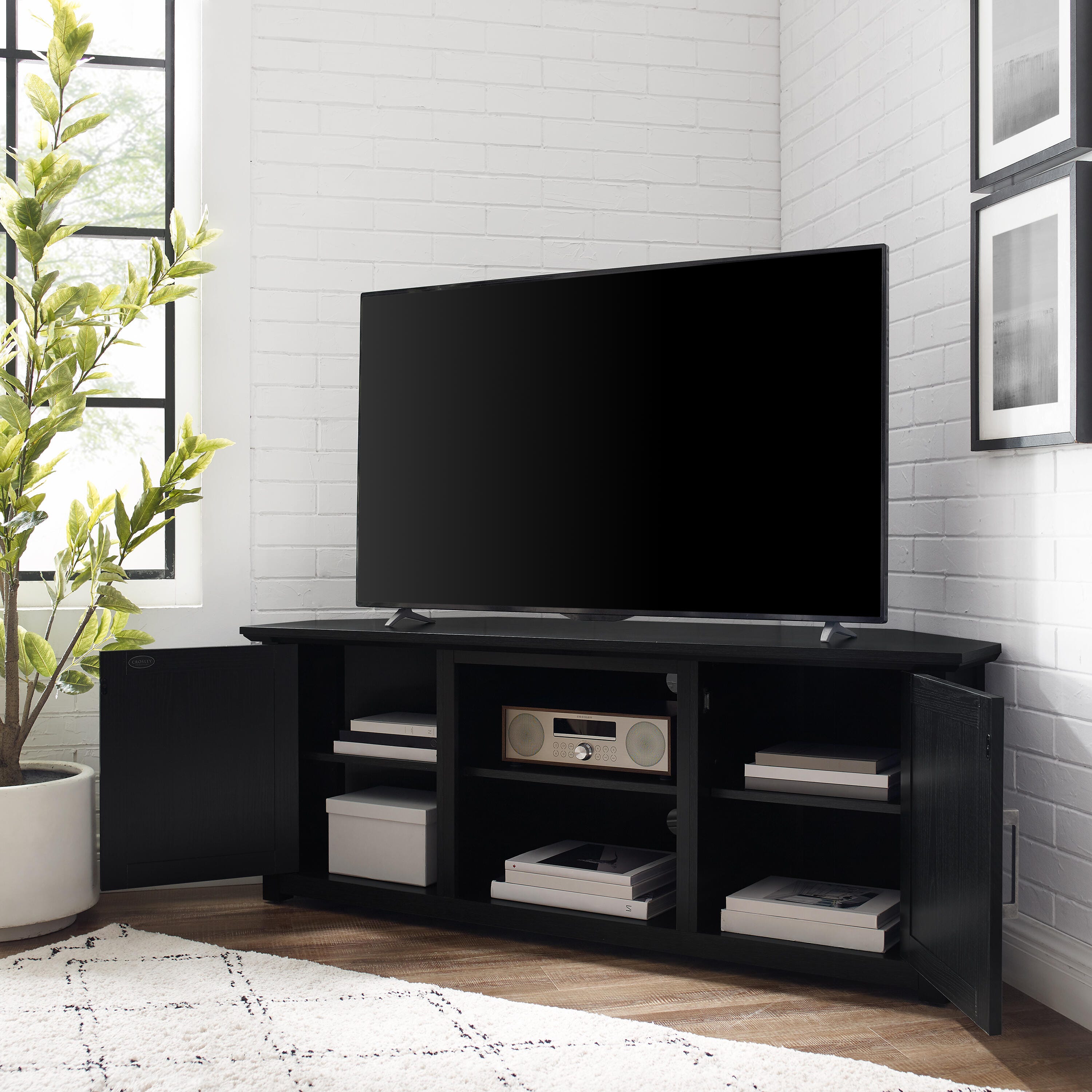 Crosley Furniture Camden Corner 58" TV Stand, Black, large