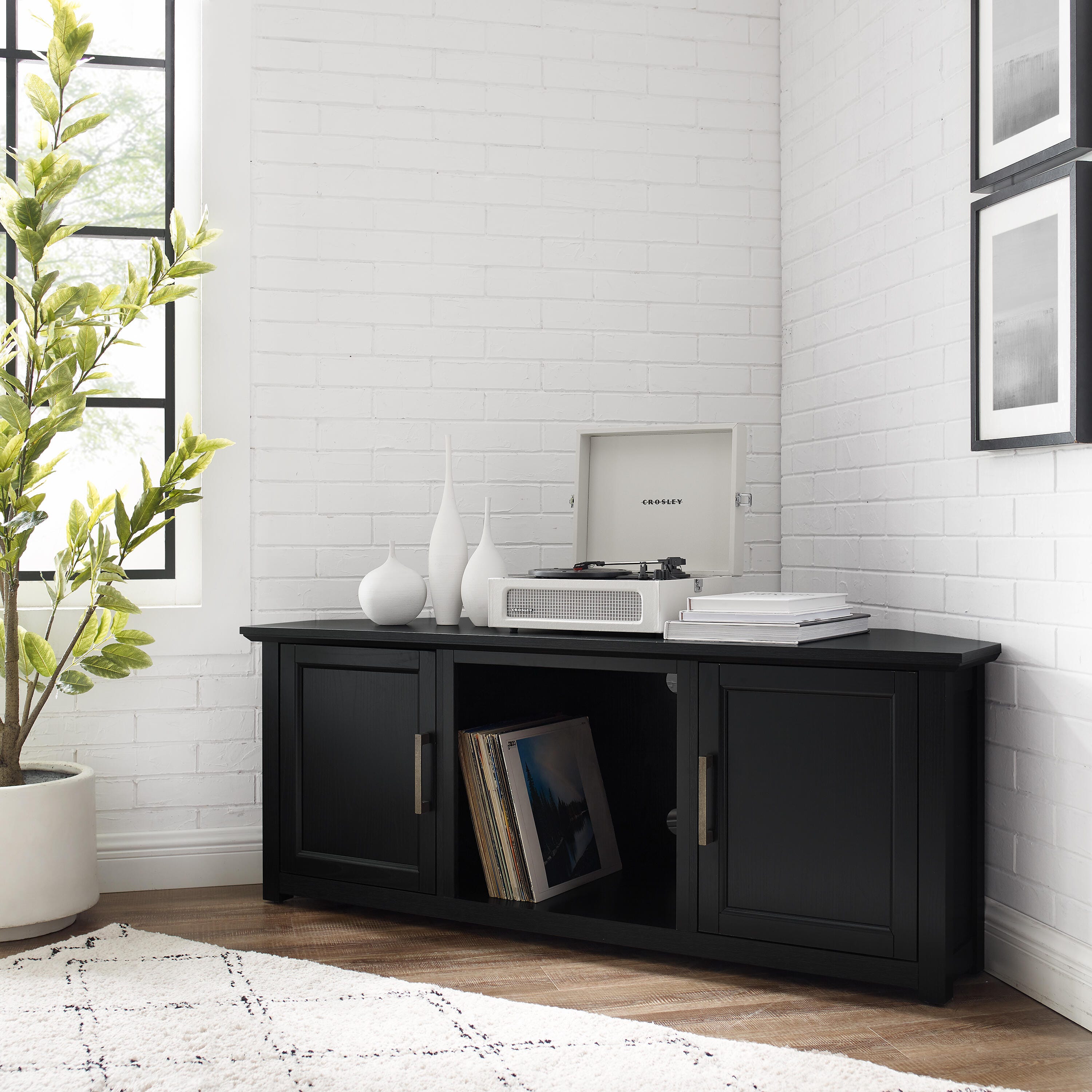 Crosley Furniture Camden Corner 58" TV Stand, Black, large