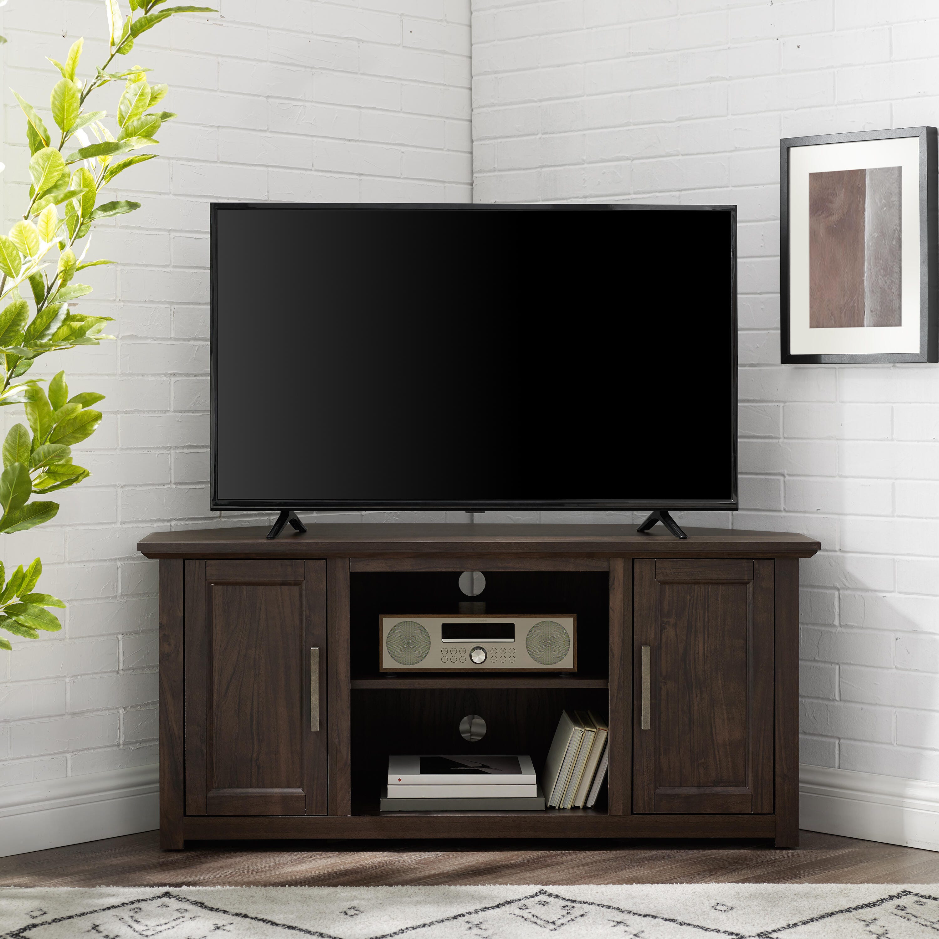 Crosley Furniture Camden Corner 47" TV Stand, Dark Walnut, large