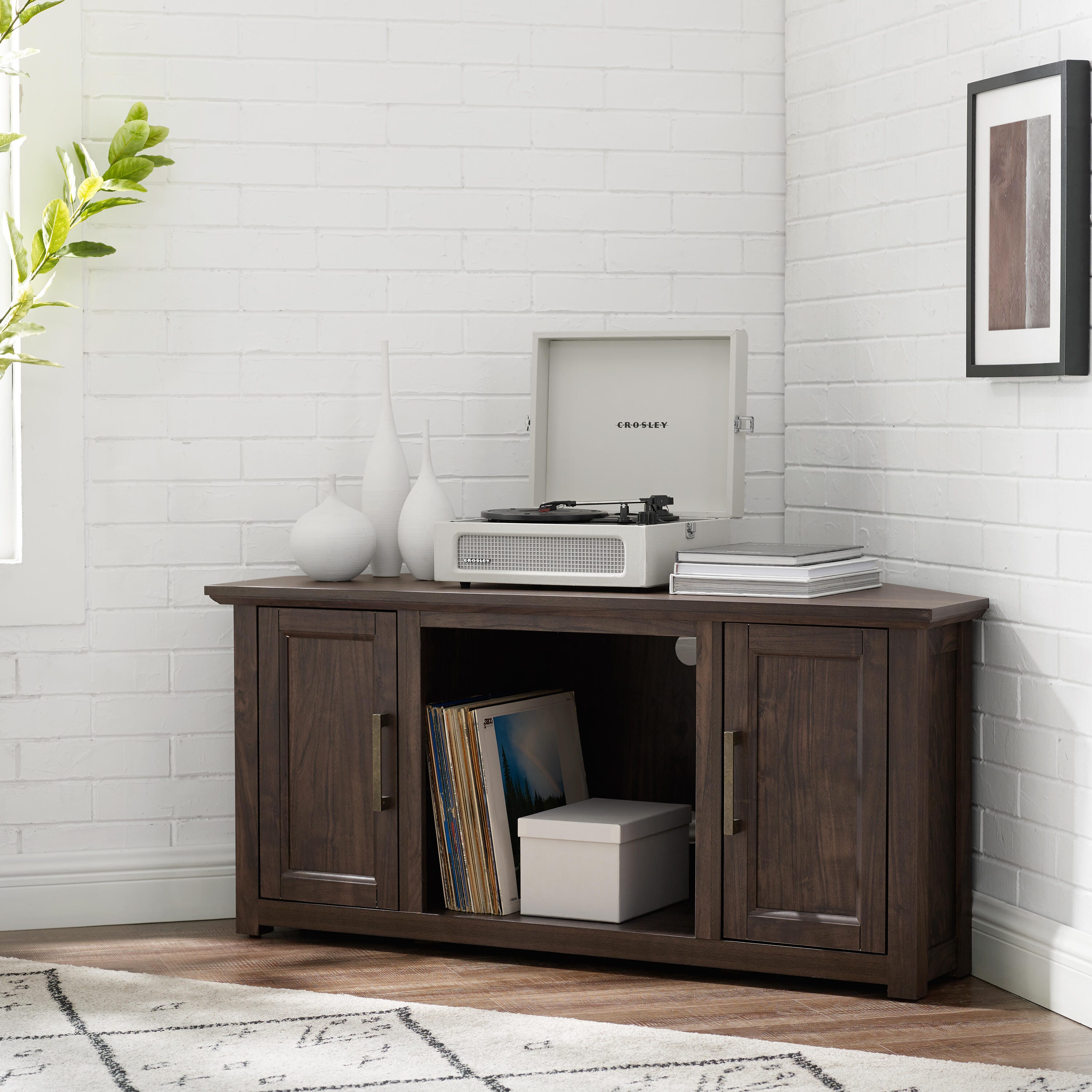 Crosley Furniture Camden Corner 47" TV Stand, Dark Walnut, large