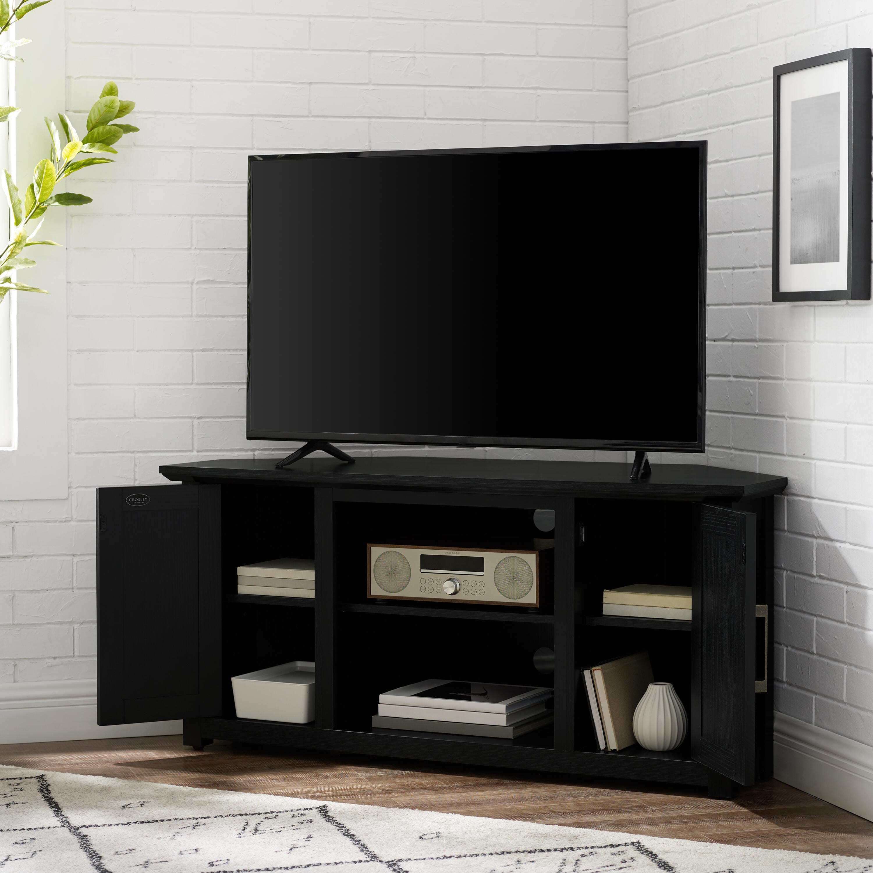 Crosley Furniture Camden Corner 47" TV Stand, Black, large