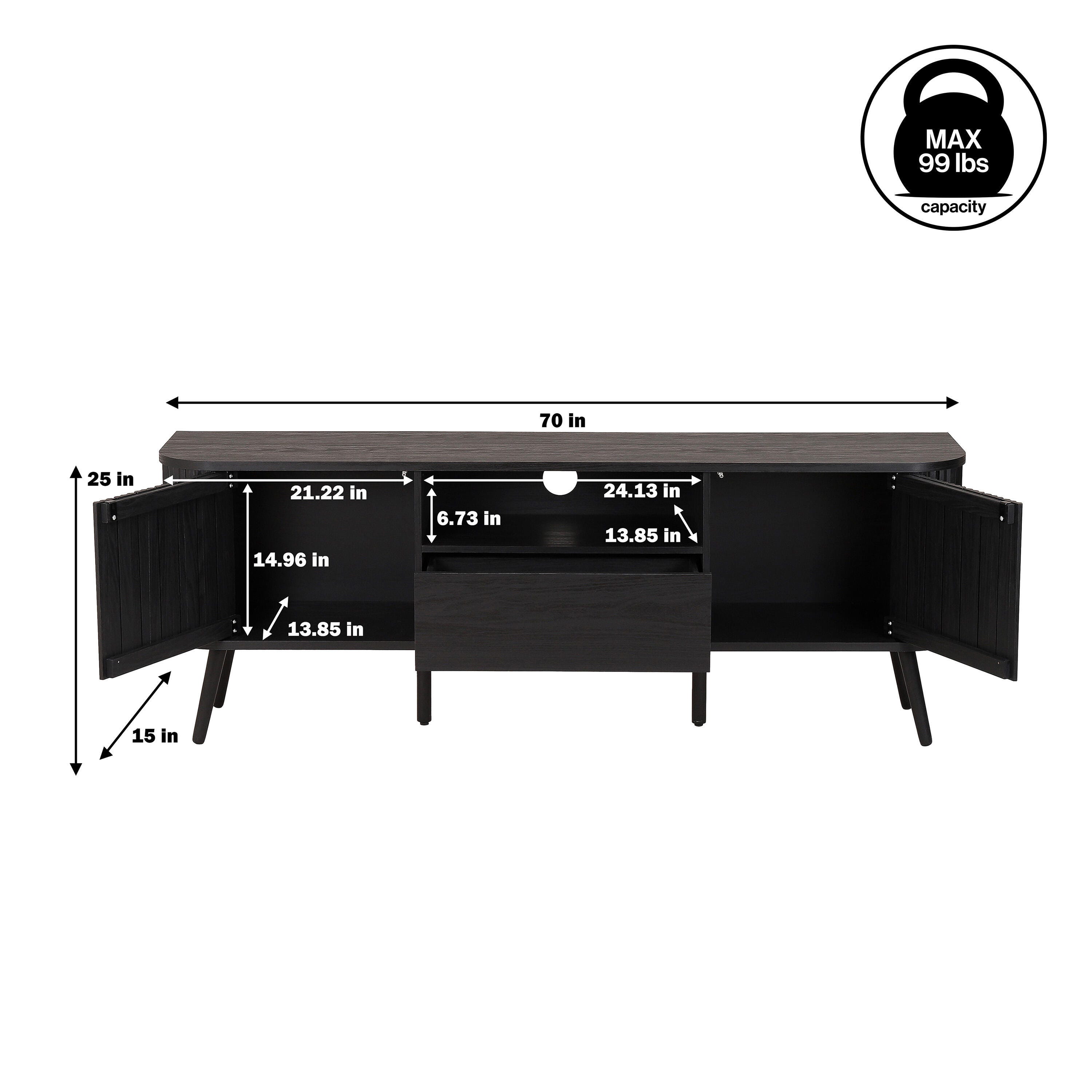 JONATHAN Y Damien 70" TV Stand with Drawer and Storage, Black, large