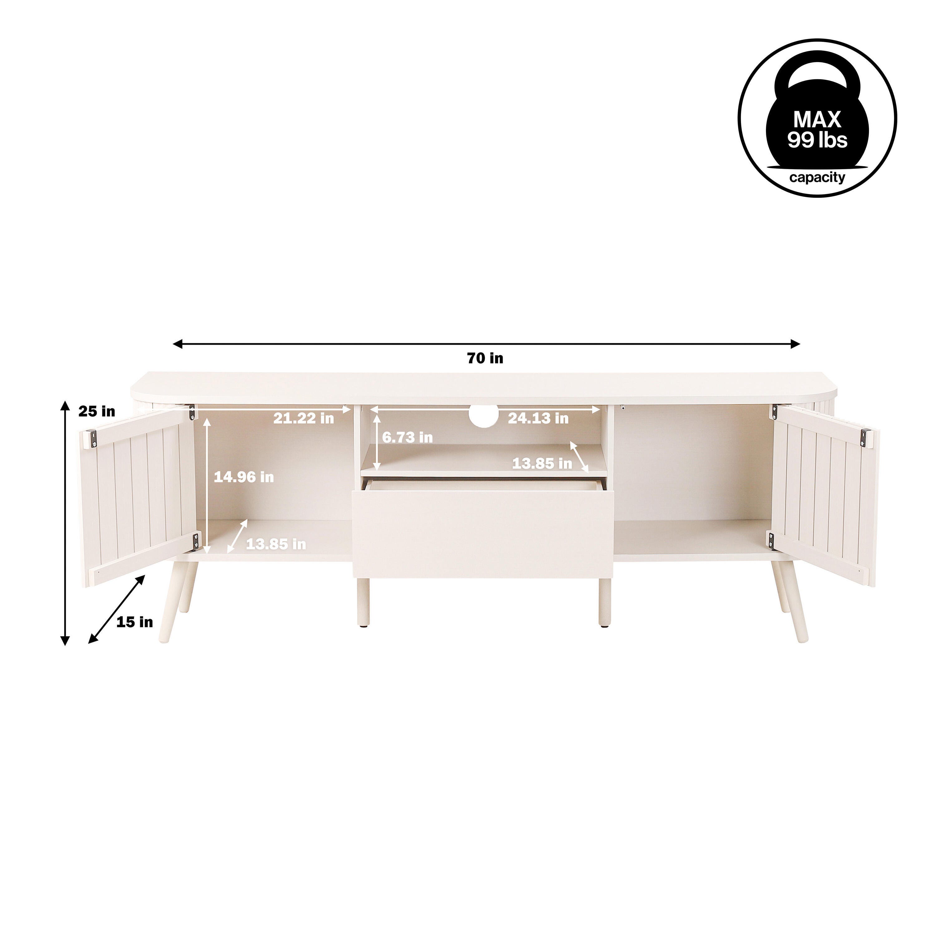 JONATHAN Y Damien 70" TV Stand with Drawer and Storage, Off White, large