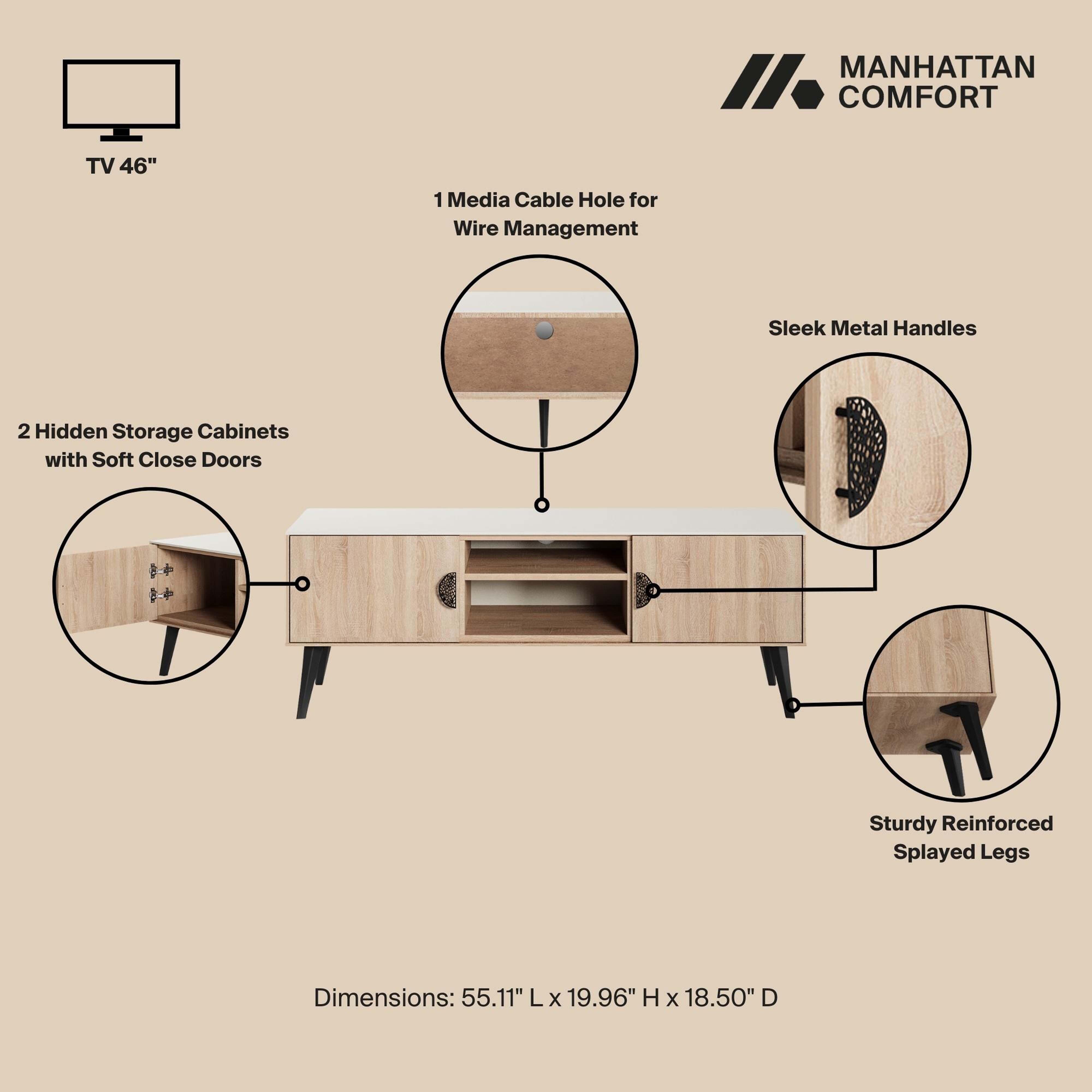 Manhattan Comfort Haley 55.10" TV Stand, Natural, large